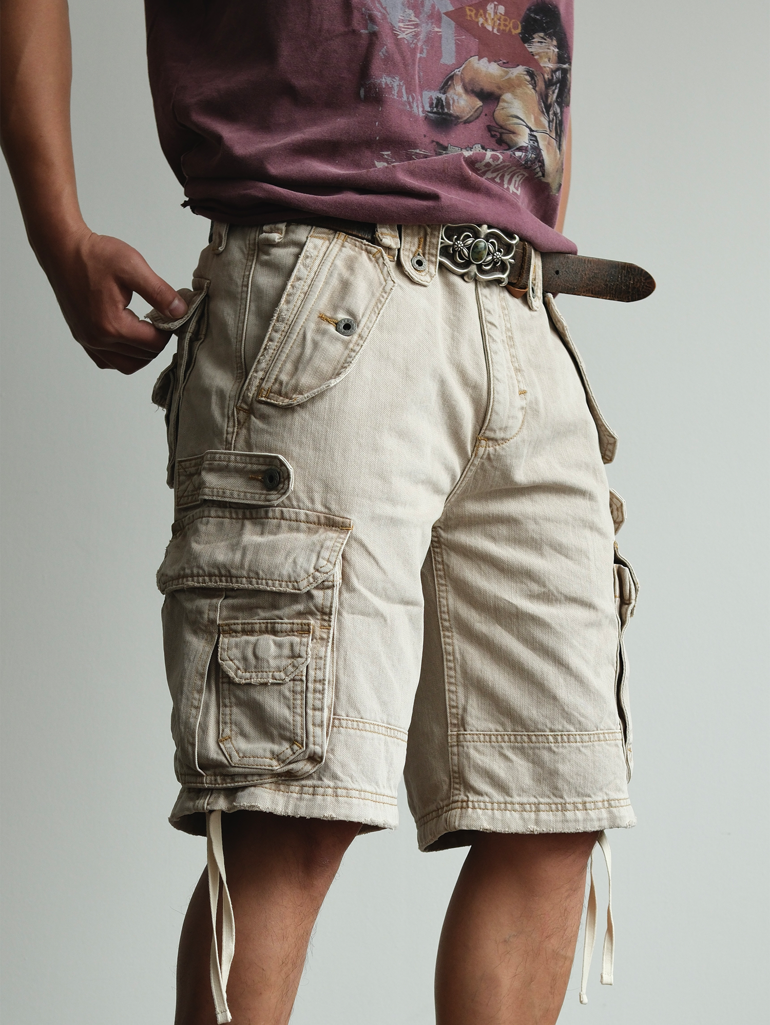 NEIGBORL Washed Distressed Multi-Pocket Cargo Shorts