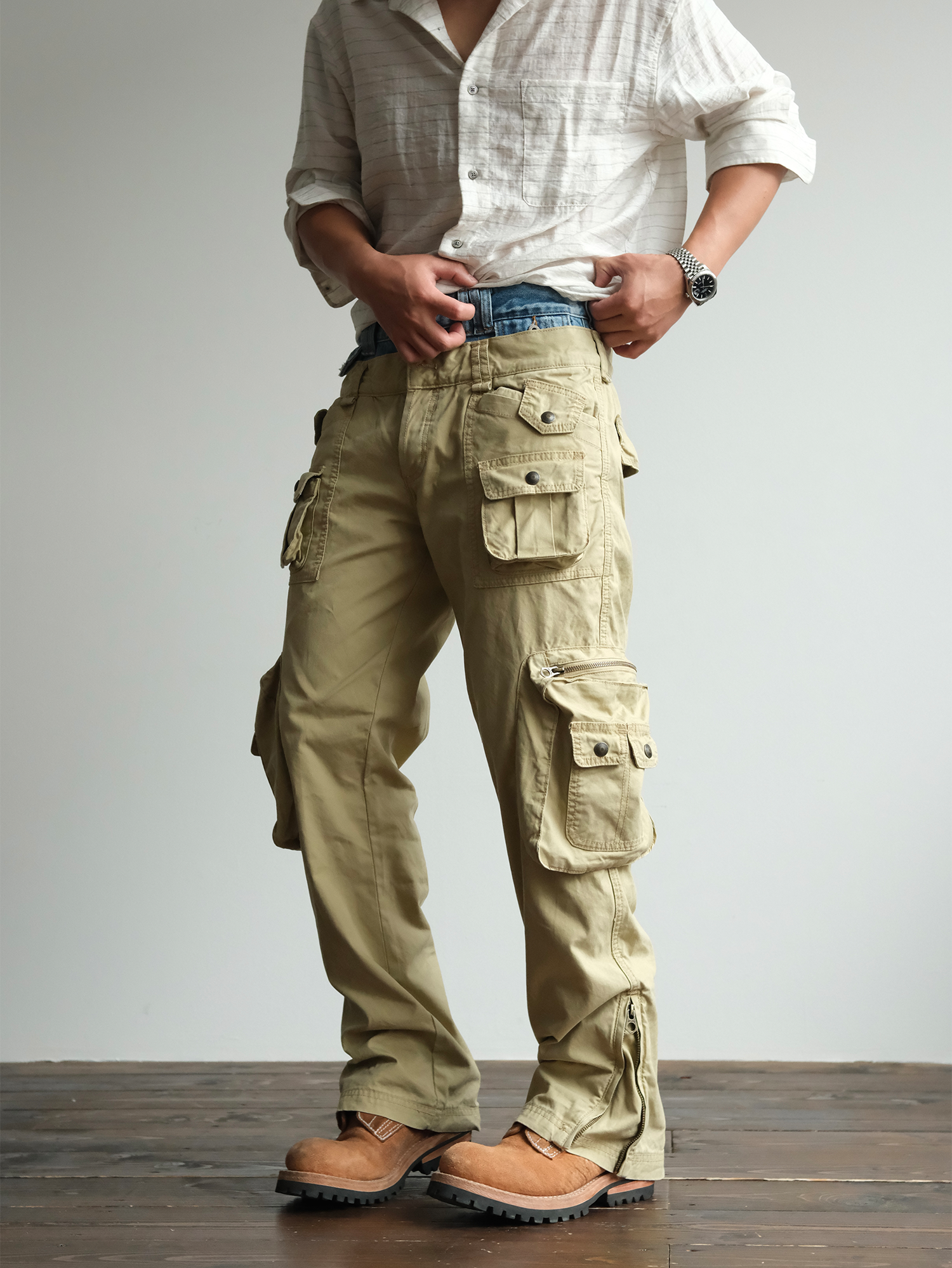 NEIGBORL Retro Spliced Multi-Pocket Cargo Pants