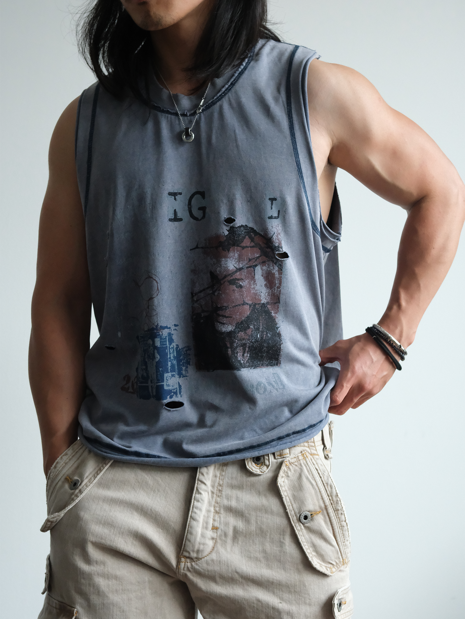 NEIGBORL Distressed Washed Graphic Tank Top