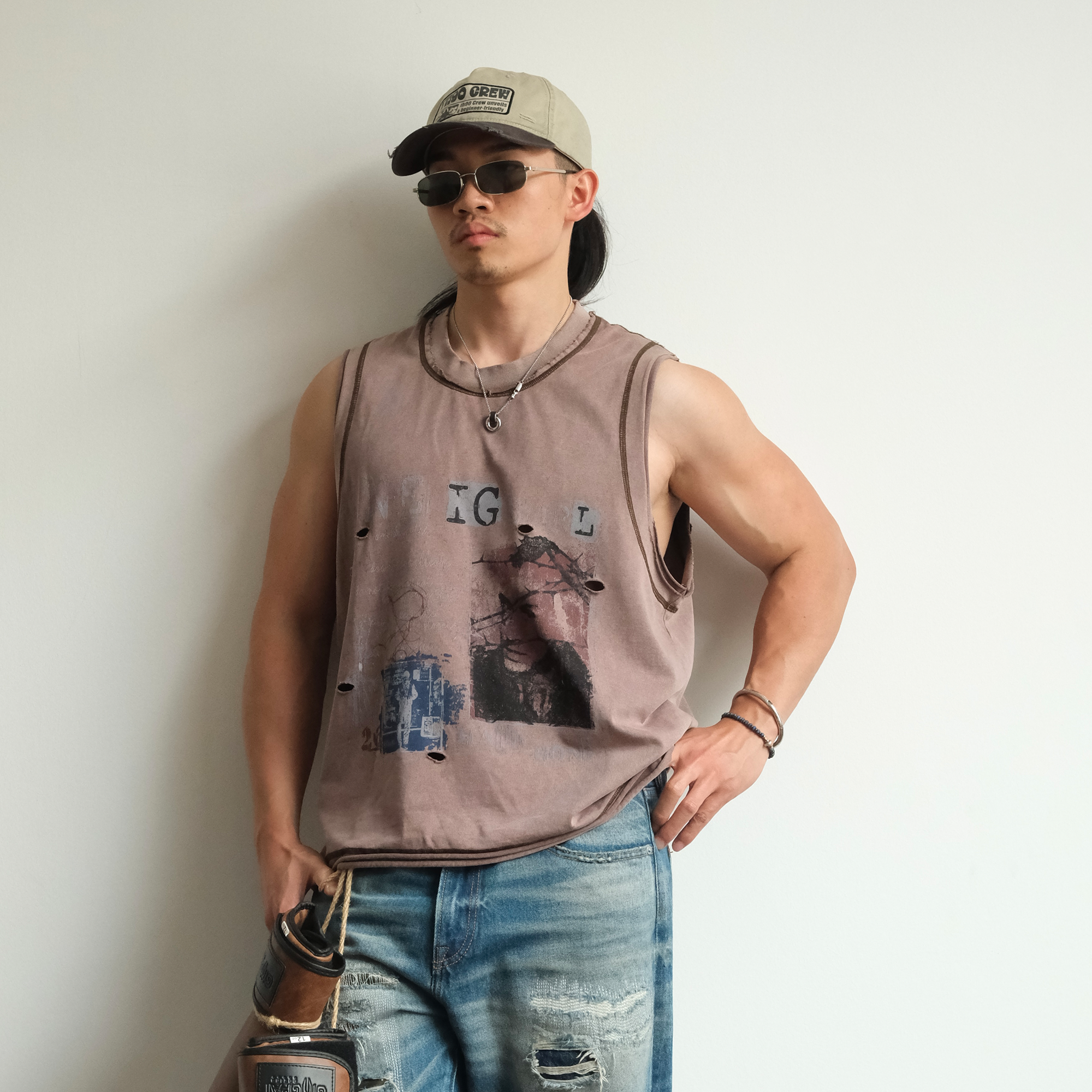 NEIGBORL Distressed Washed Graphic Tank Top