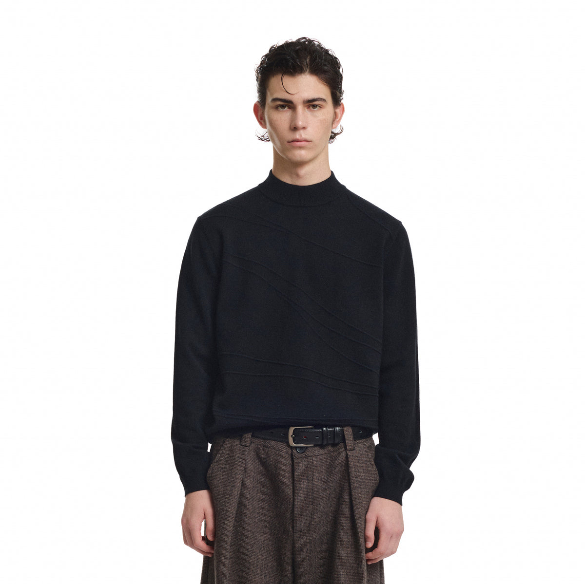 KREATE Curved Jacquard Half-Turtleneck Sweater