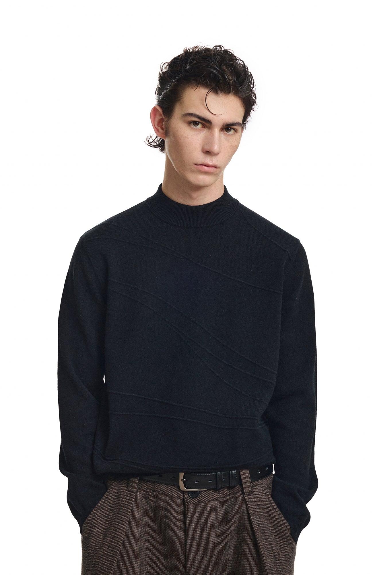 KREATE Curved Jacquard Half-Turtleneck Sweater