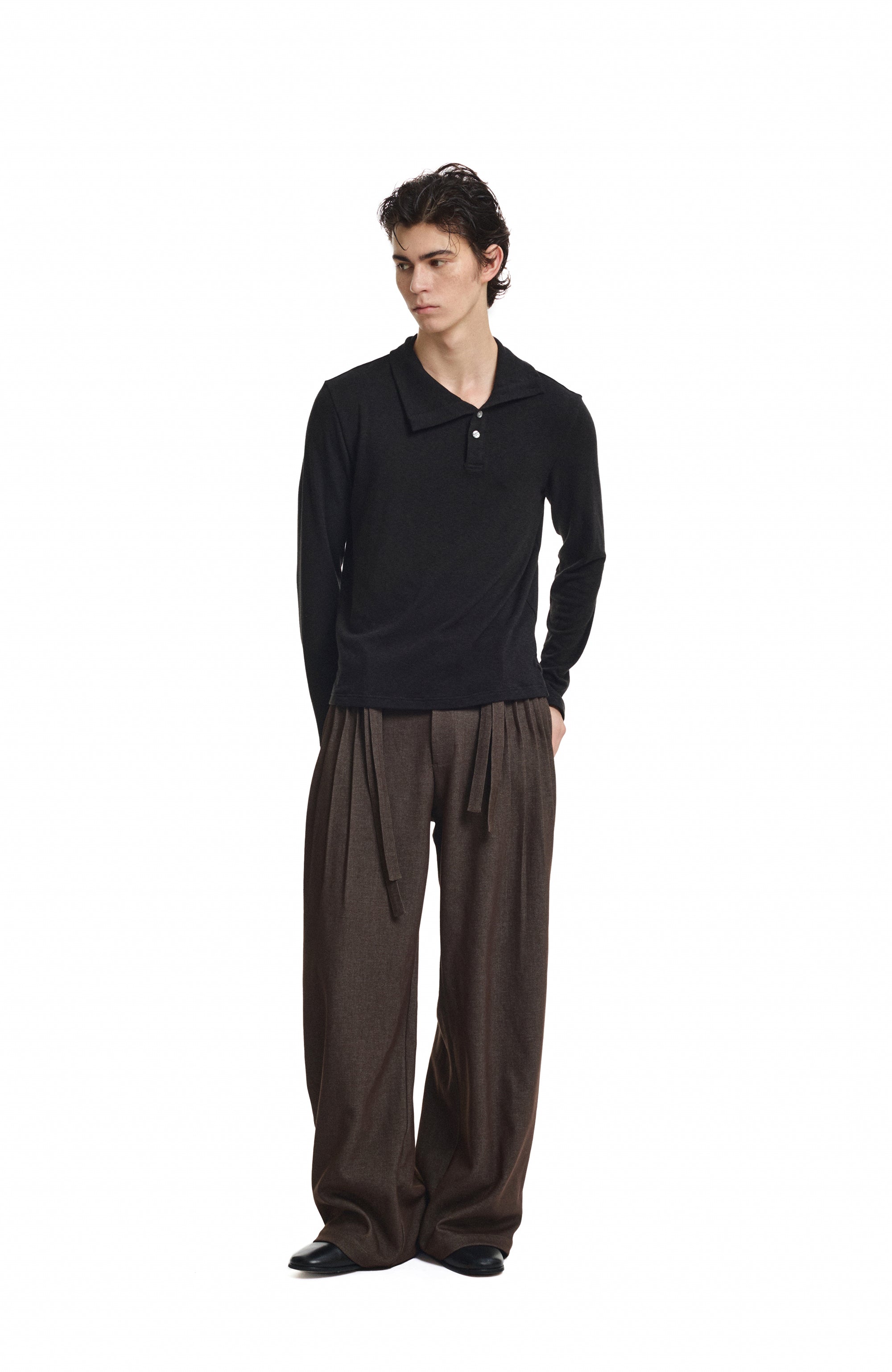 KREATE Double Belt Pleated Wide-Leg Trousers