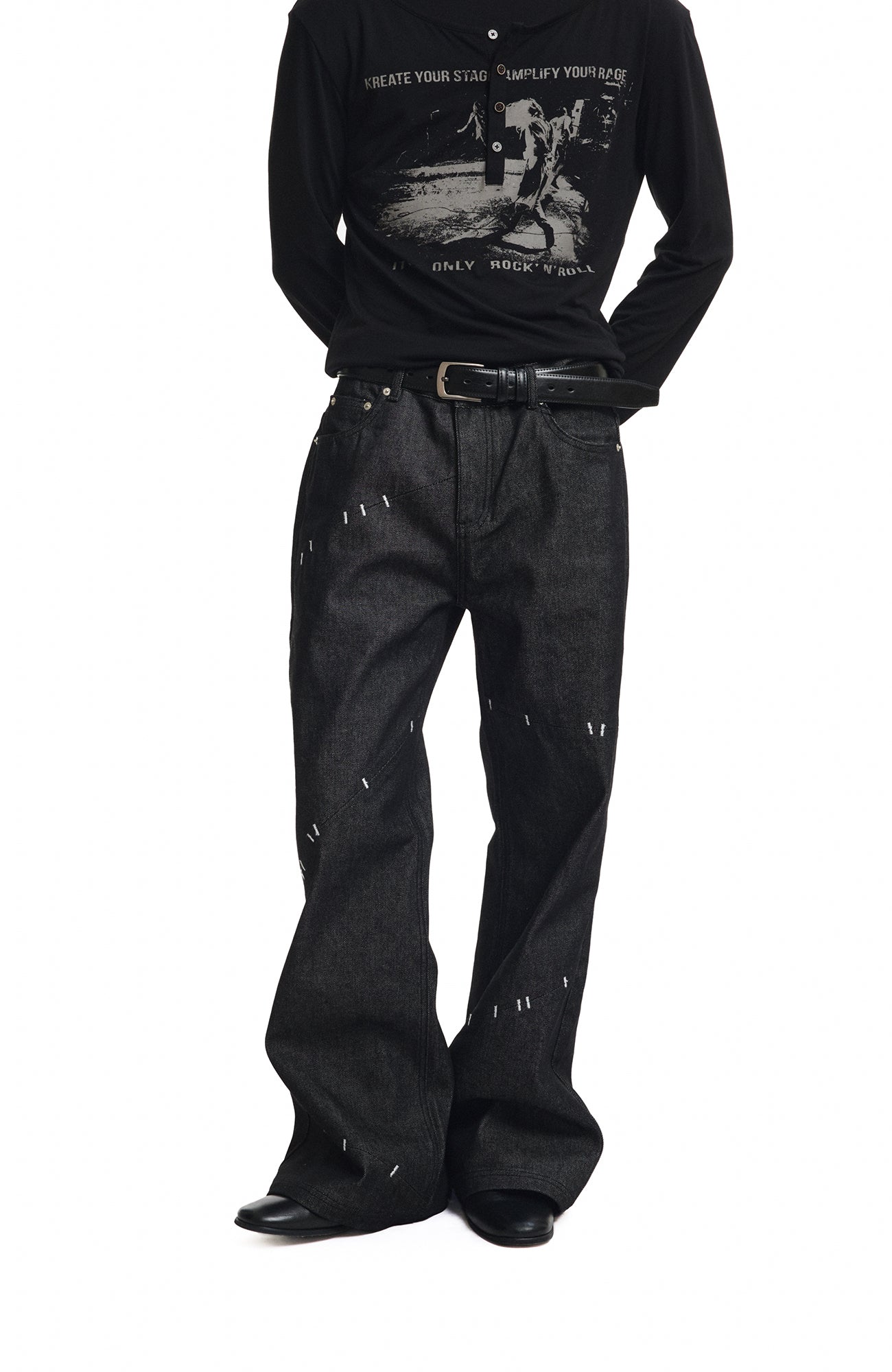 KREATE Deconstructed Stitch Detail Raw Denim Jeans