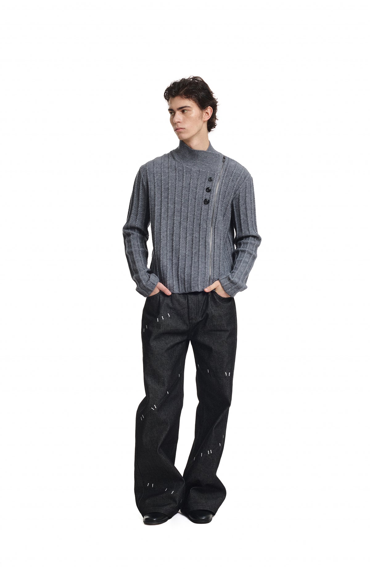 KREATE Deconstructed Cable-Knit Asymmetrical Cardigan