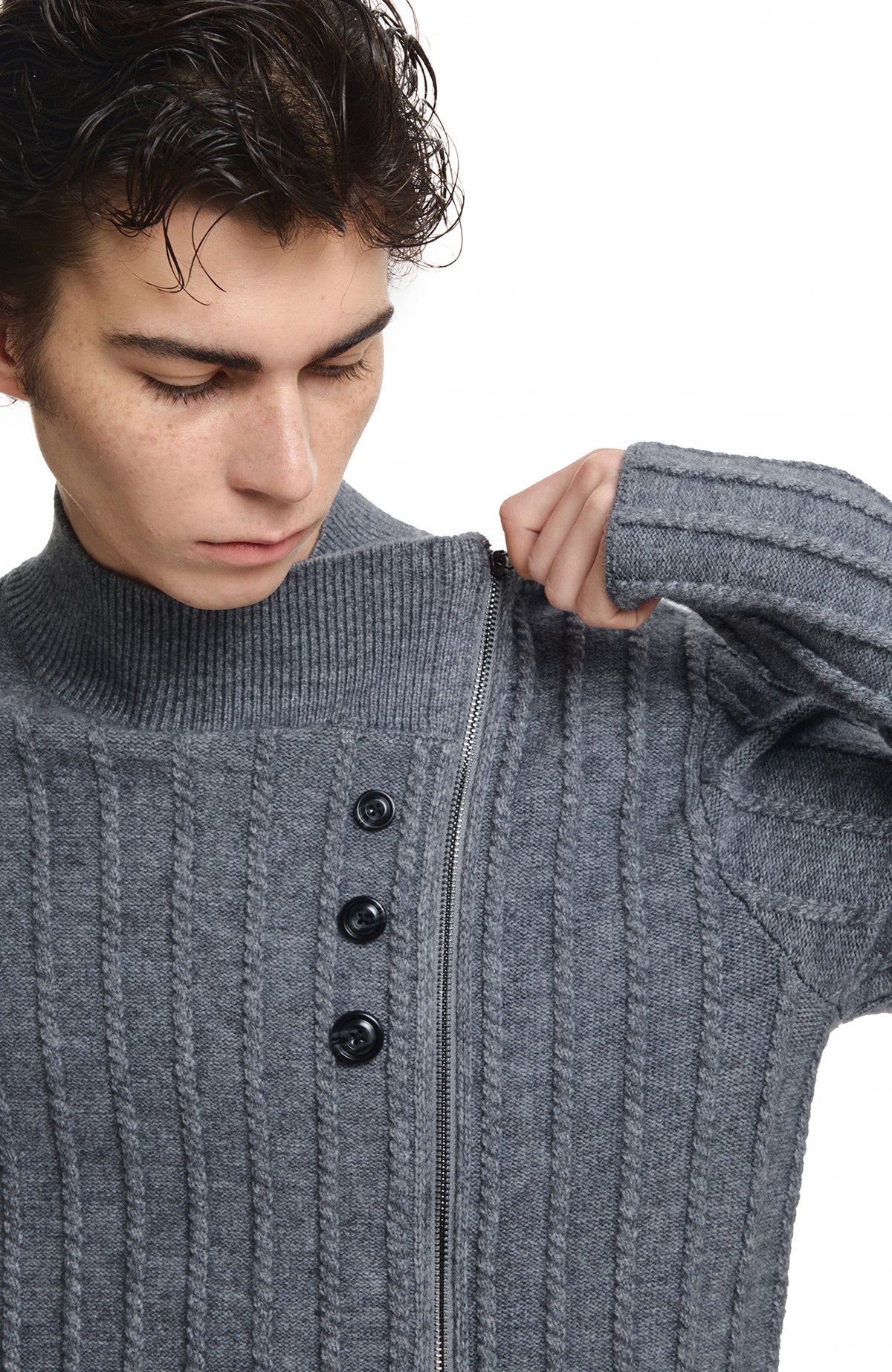 KREATE Deconstructed Cable-Knit Asymmetrical Cardigan