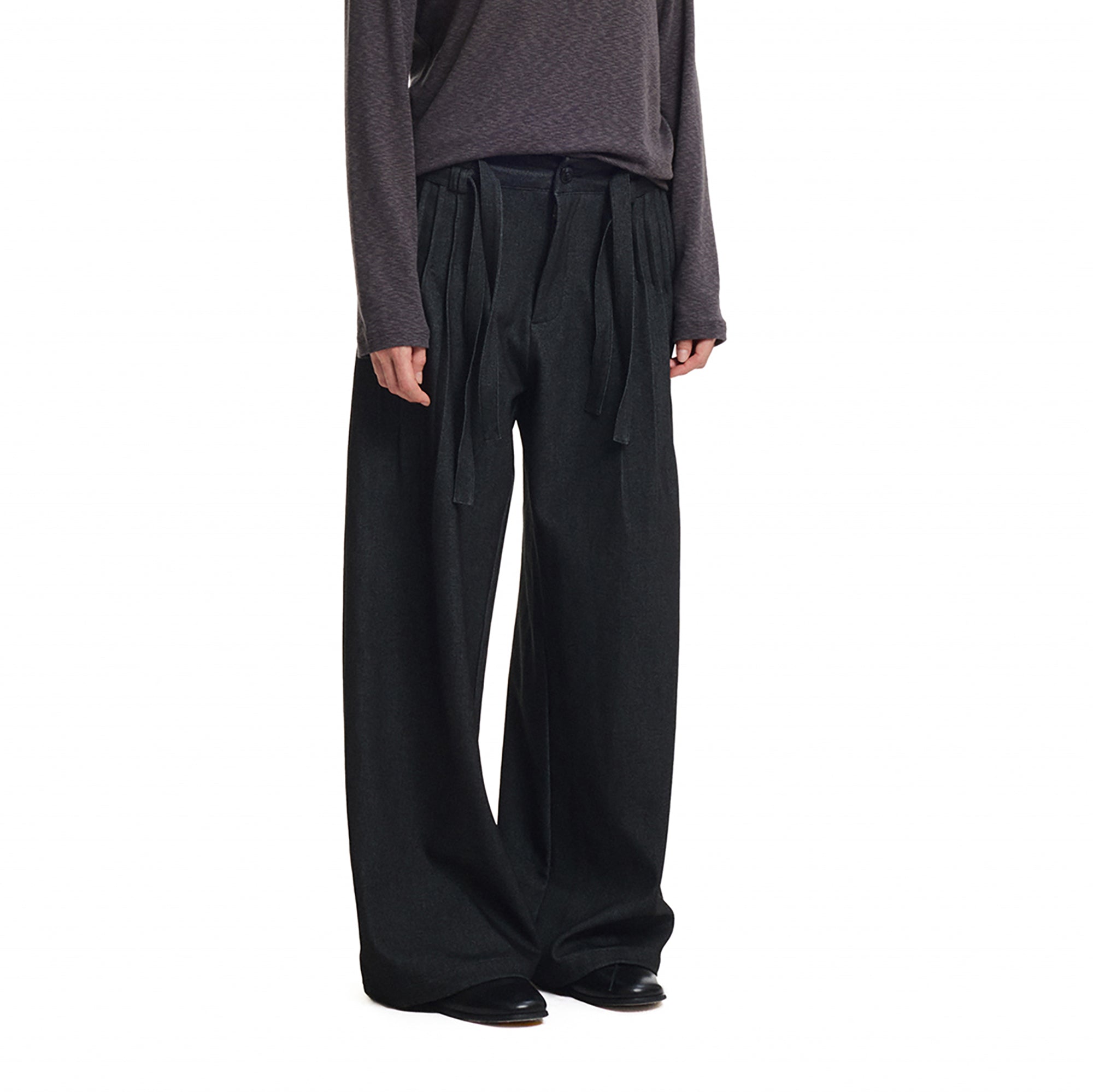 KREATE Double Belt Pleated Wide-Leg Trousers