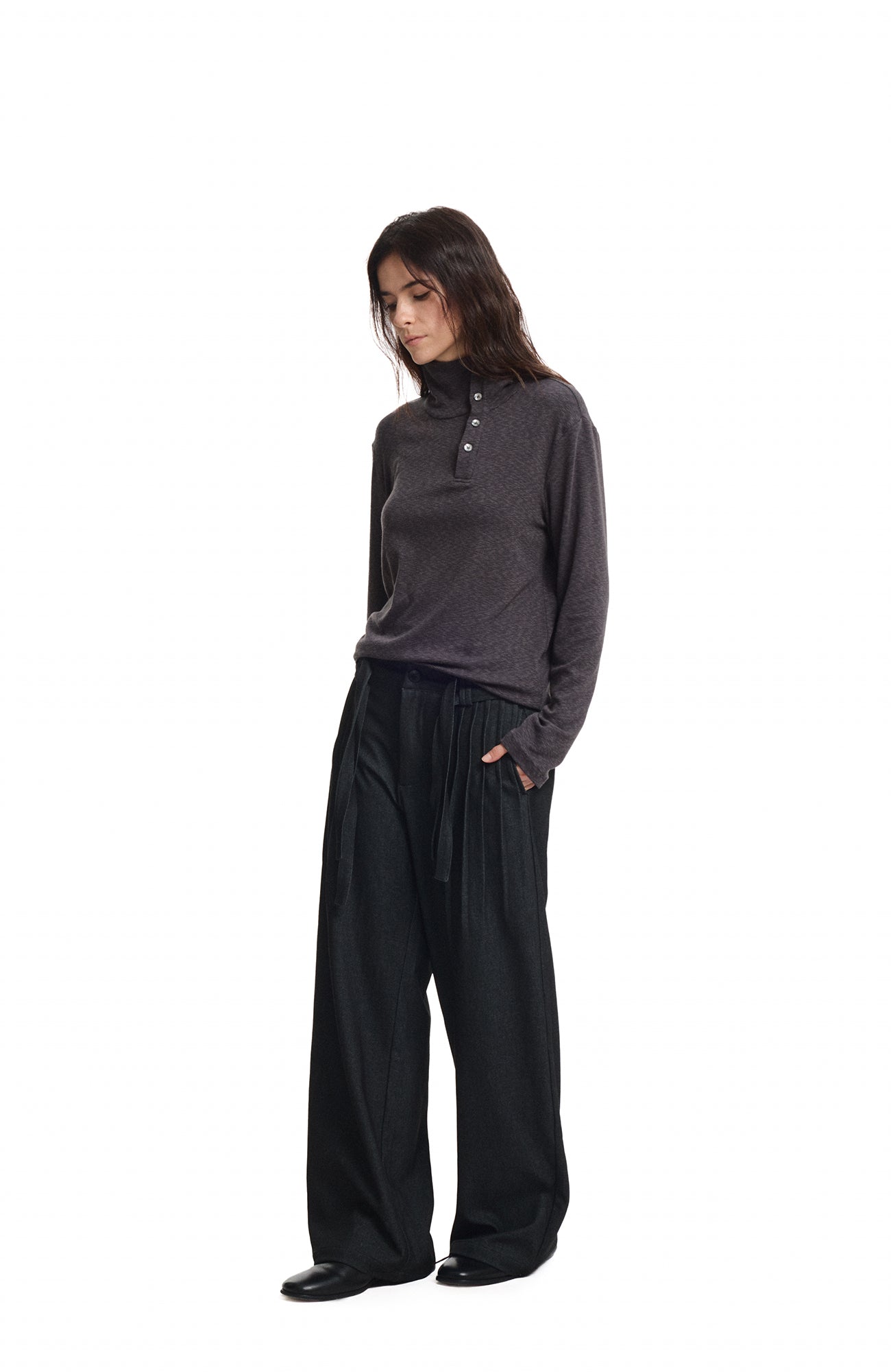 KREATE Double Belt Pleated Wide-Leg Trousers