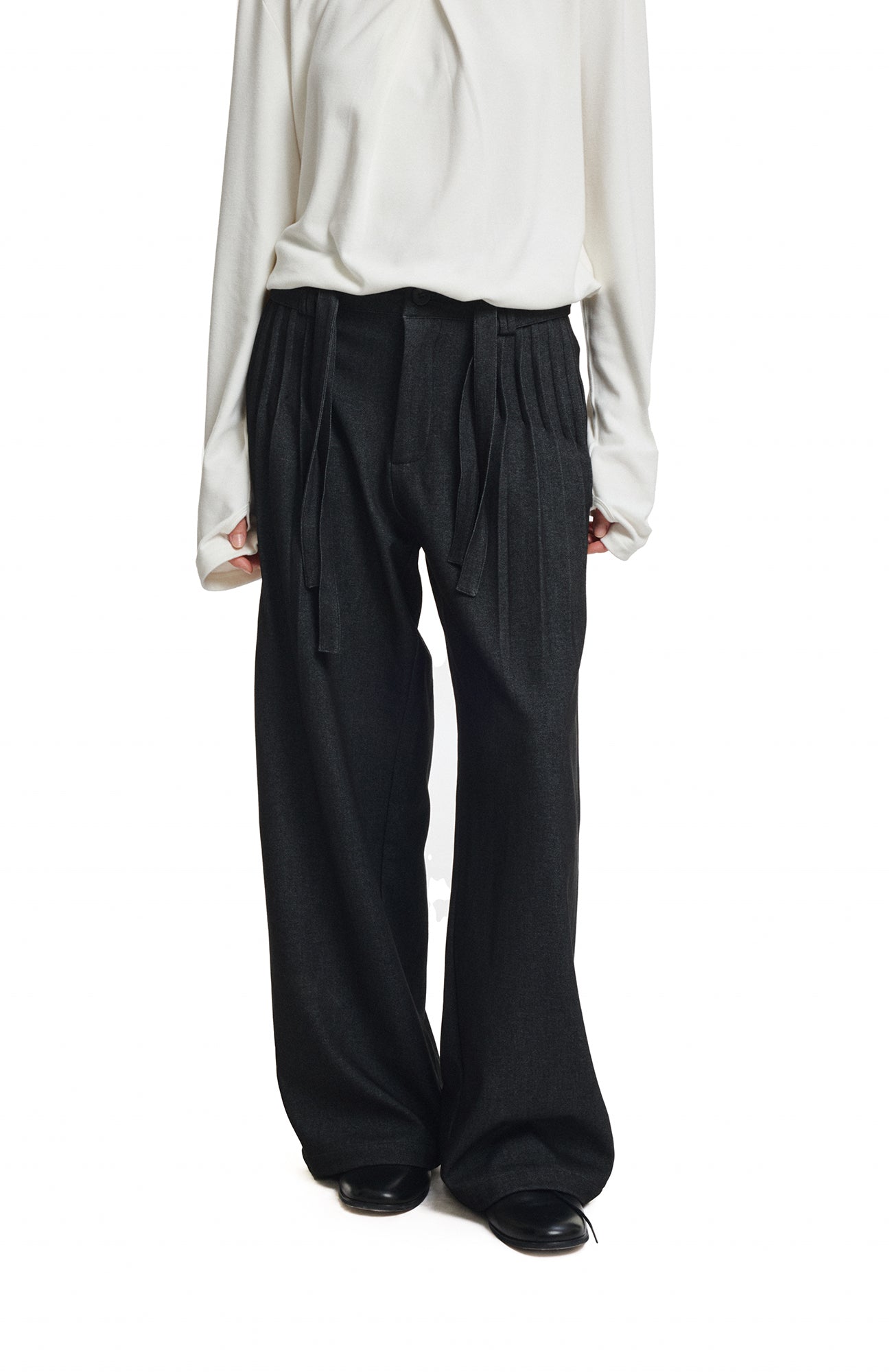 KREATE Double Belt Pleated Wide-Leg Trousers