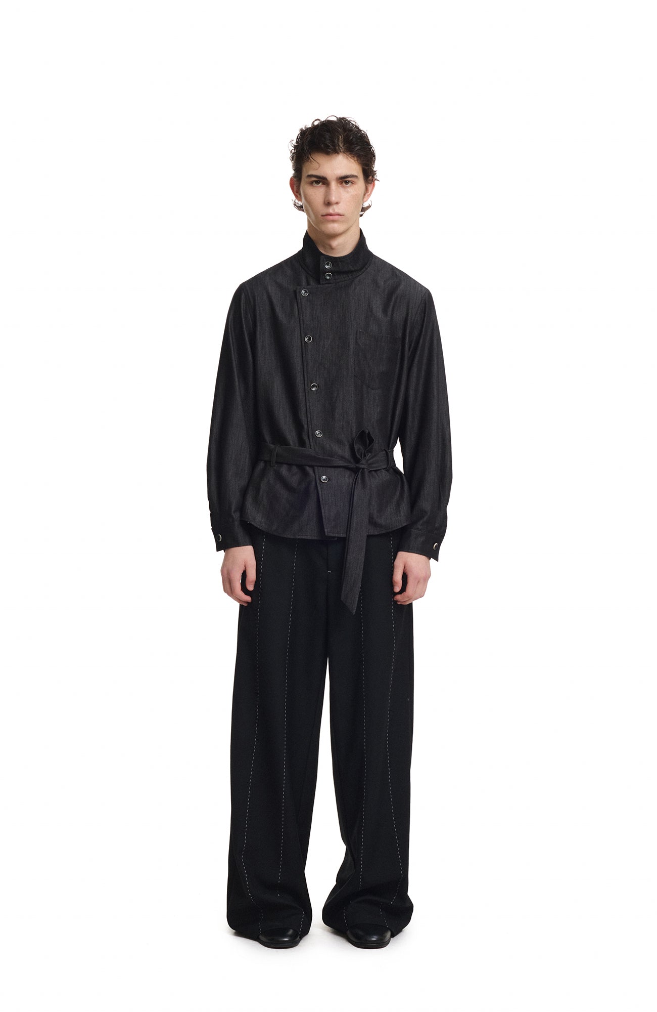 KREATE Stand Collar Wrap Tie Shirt