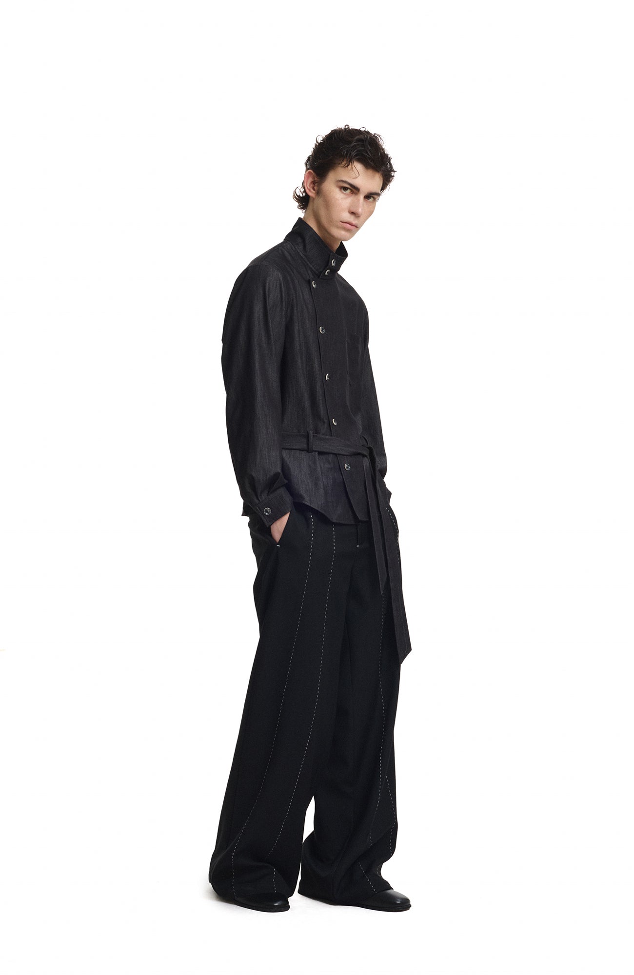 KREATE Stand Collar Wrap Tie Shirt