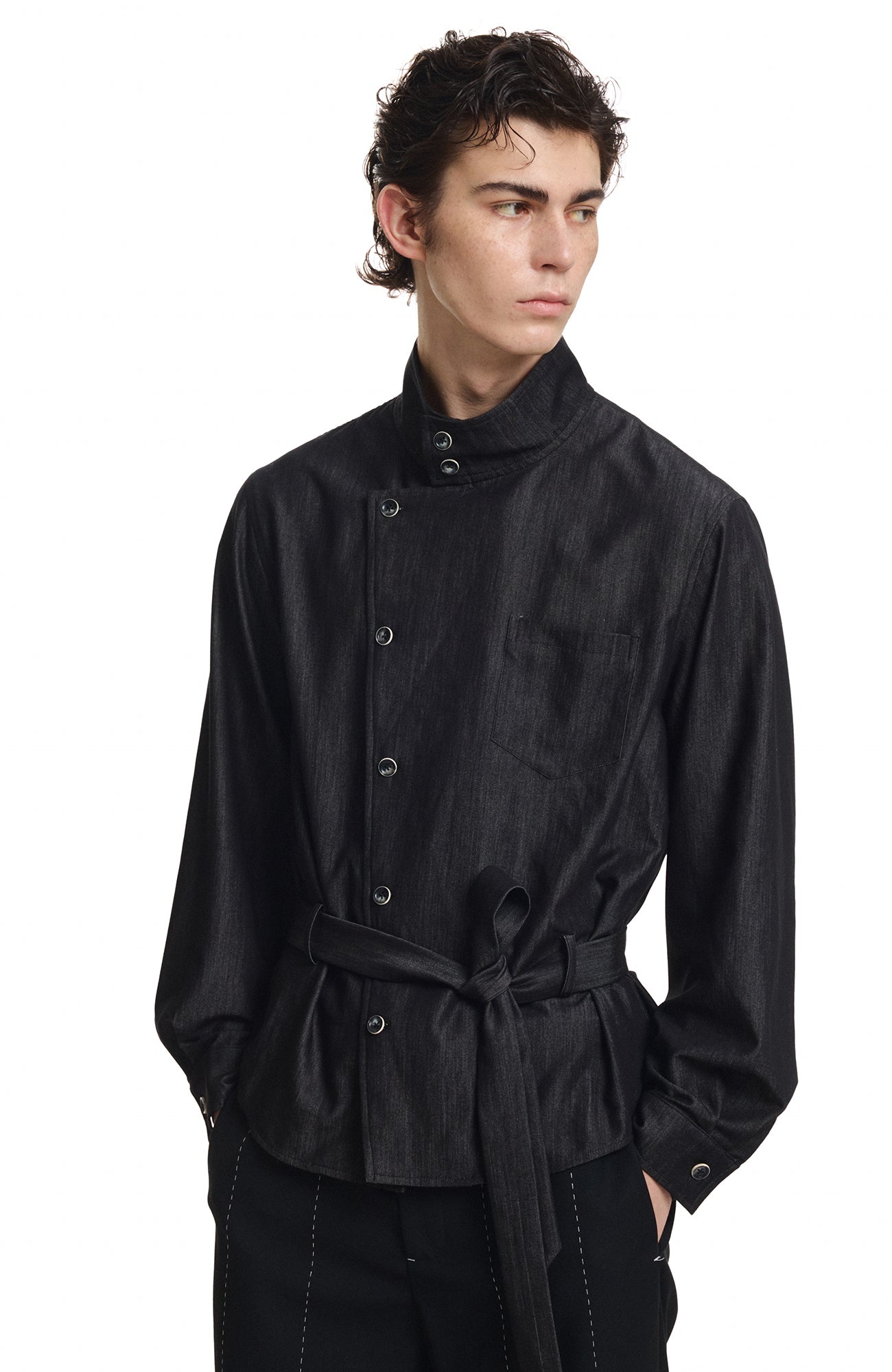 KREATE Stand Collar Wrap Tie Shirt