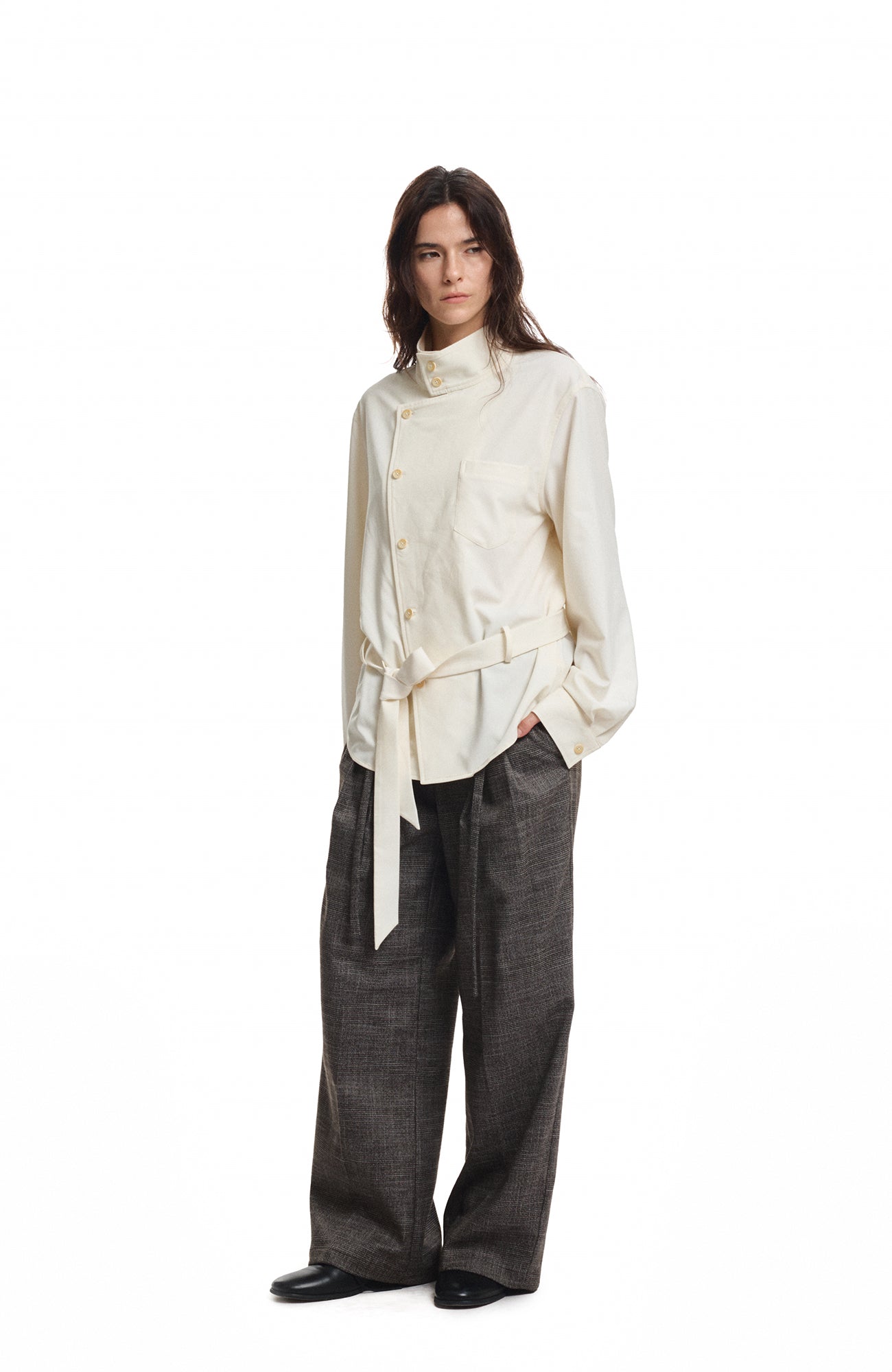 KREATE Double Belt Pleated Wide-Leg Trousers