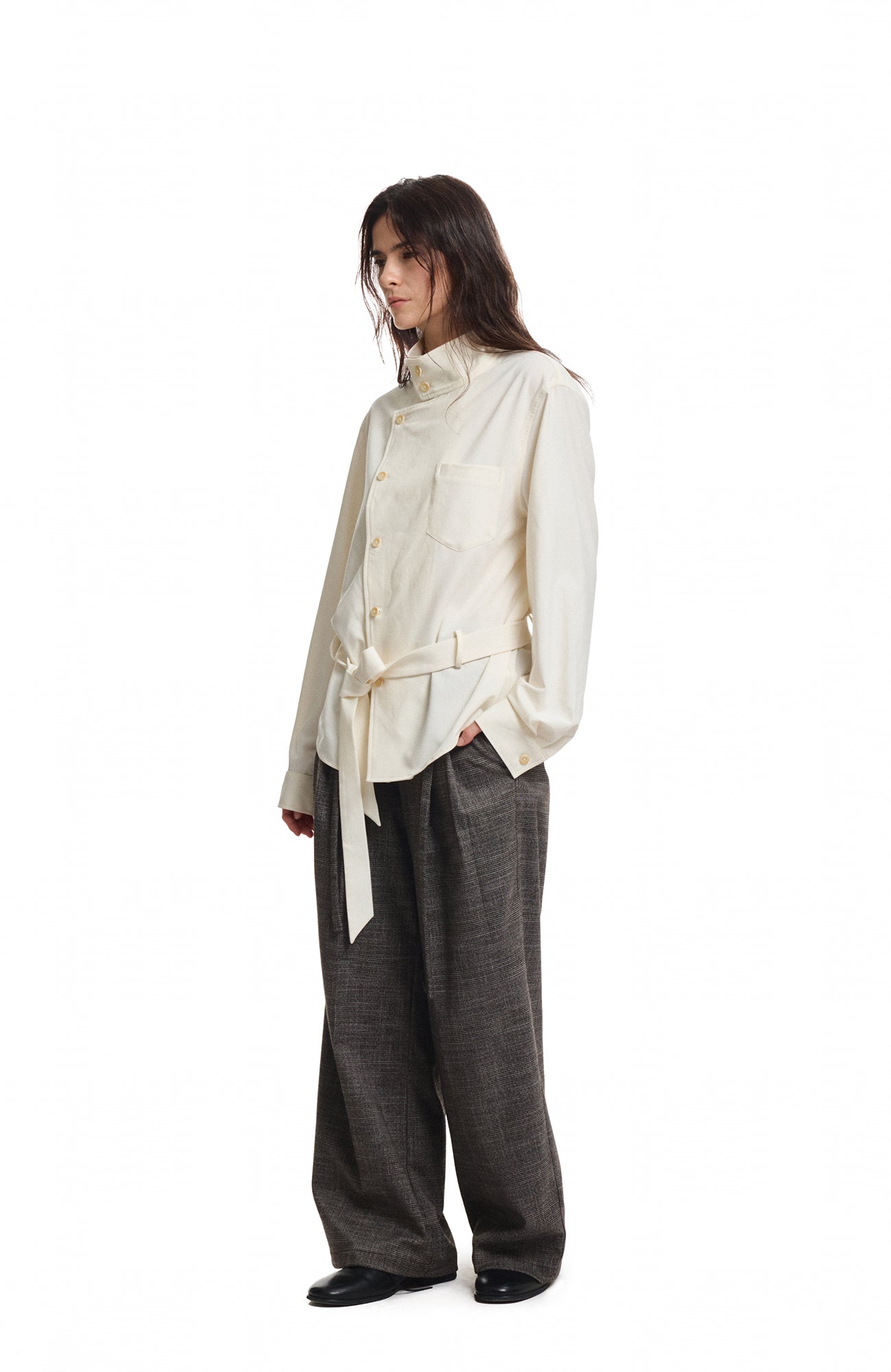 KREATE Double Belt Pleated Wide-Leg Trousers