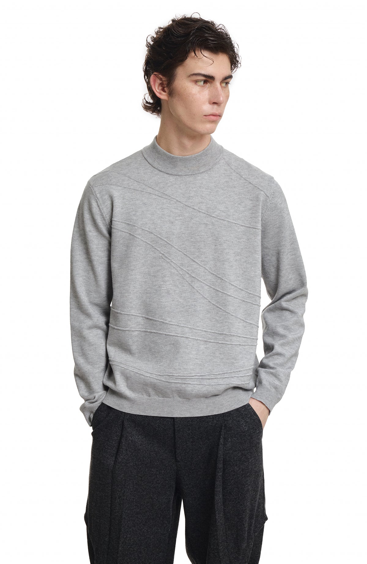 KREATE Curved Jacquard Half-Turtleneck Sweater