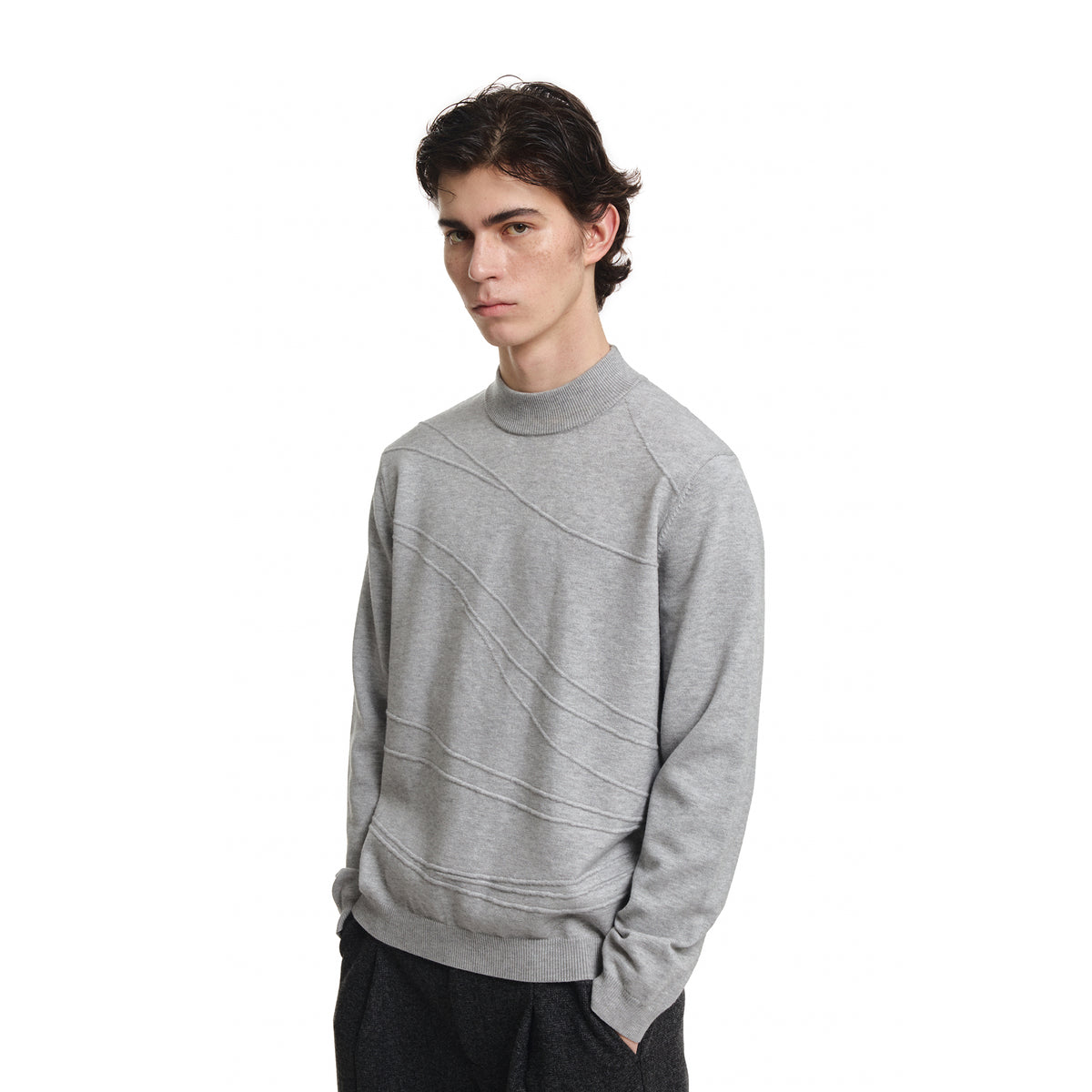KREATE Curved Jacquard Half-Turtleneck Sweater
