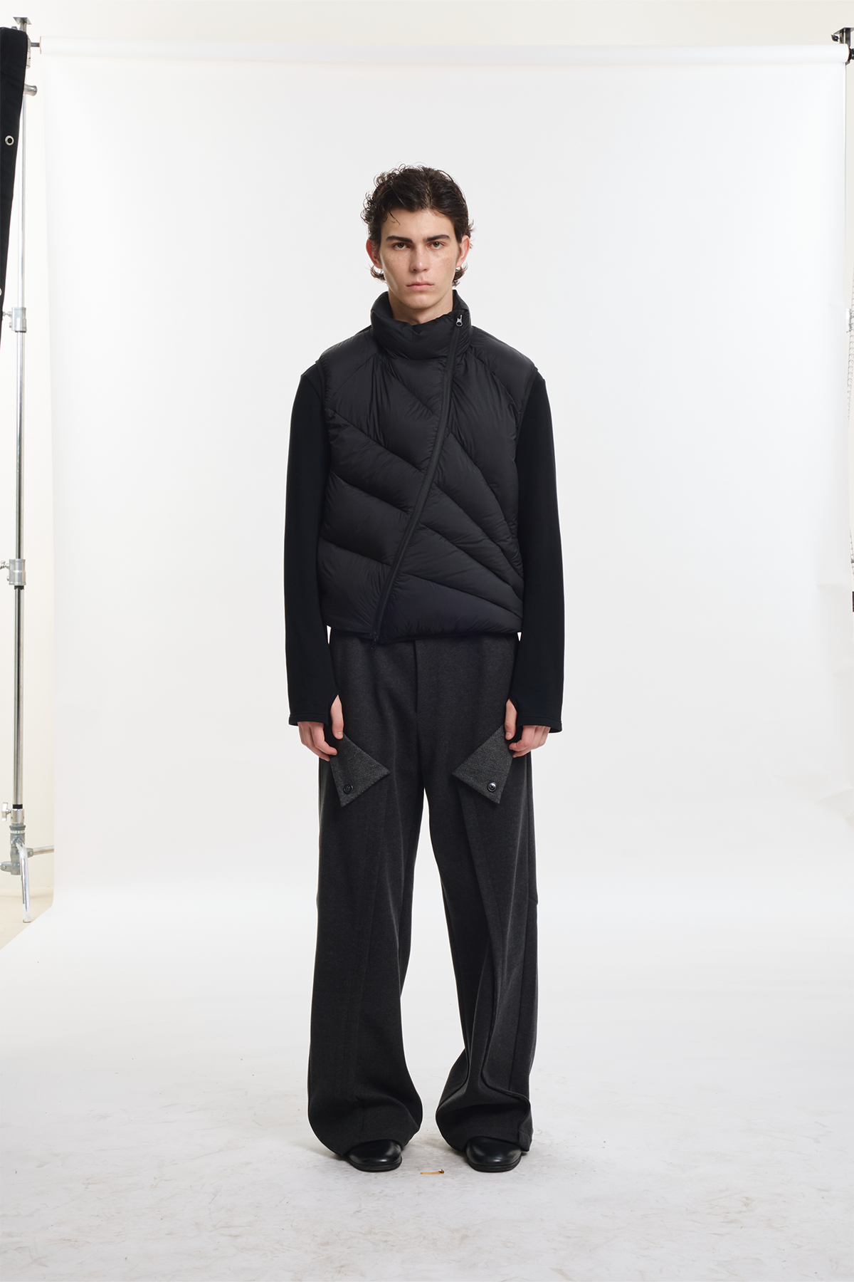 KREATE Asymmetrical Duck Down Ribbed Zip Vest