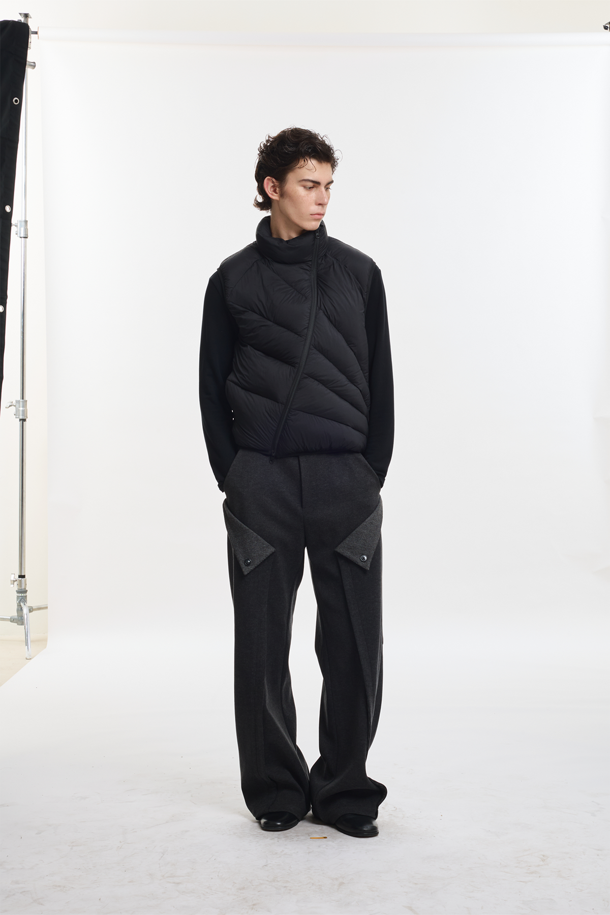 KREATE Asymmetrical Duck Down Ribbed Zip Vest