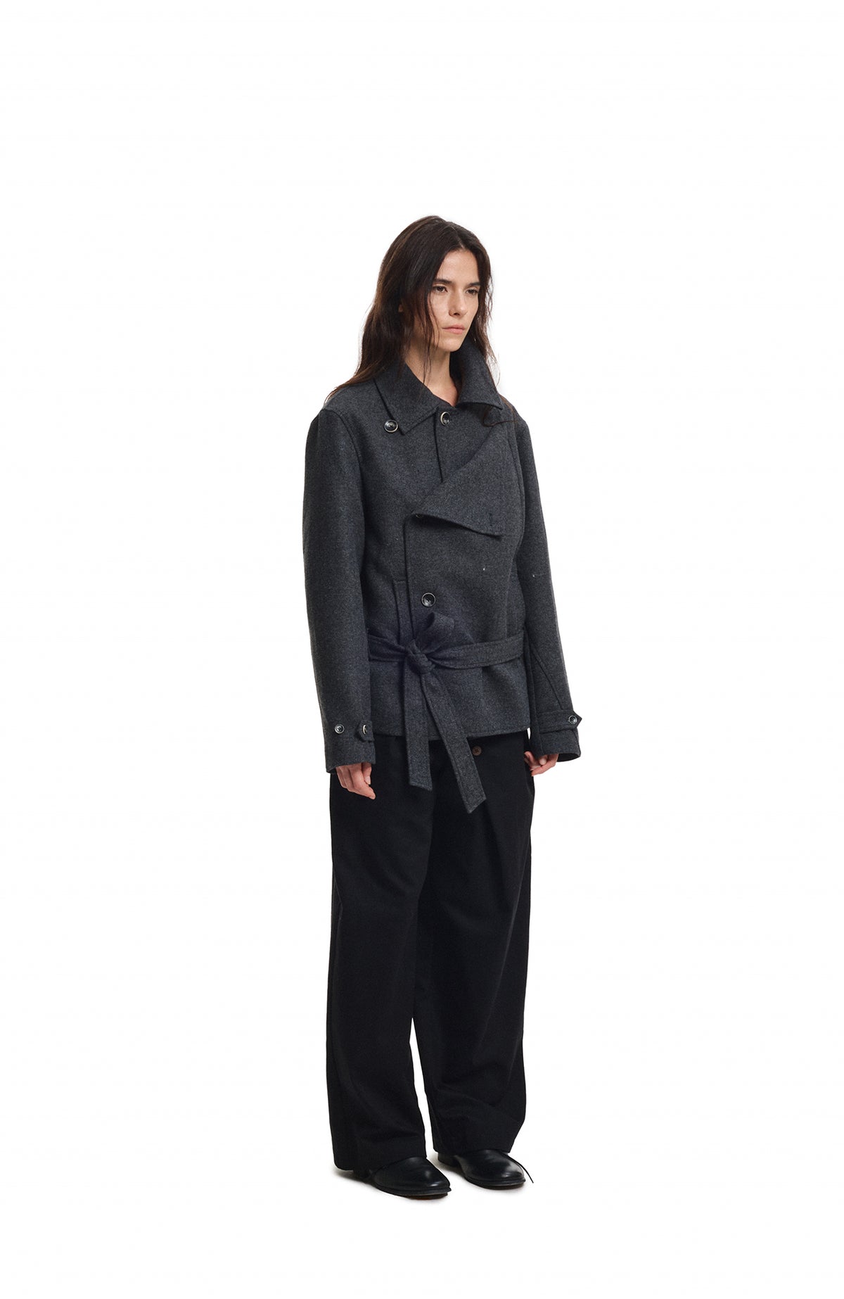 KREATE Wool-Blend Herringbone Double-Breasted Belted Coat