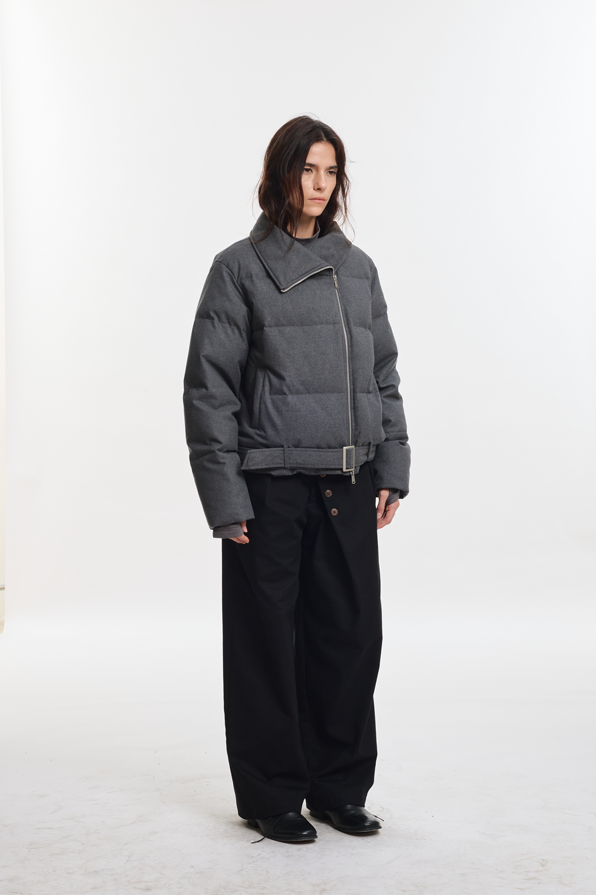 KREATE Asymmetrical Placket Multi-Collar Down Jacket