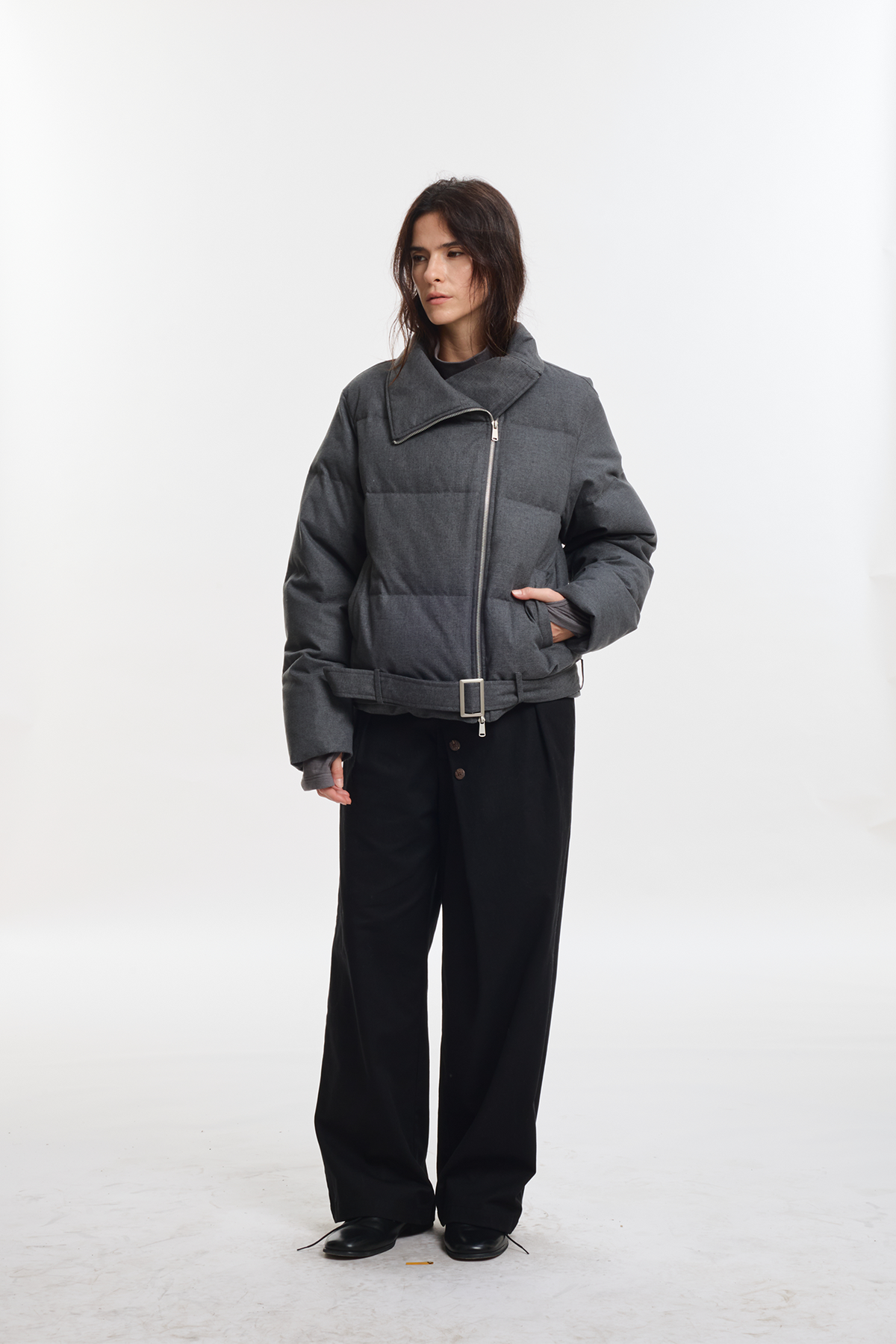 KREATE Asymmetrical Placket Multi-Collar Down Jacket