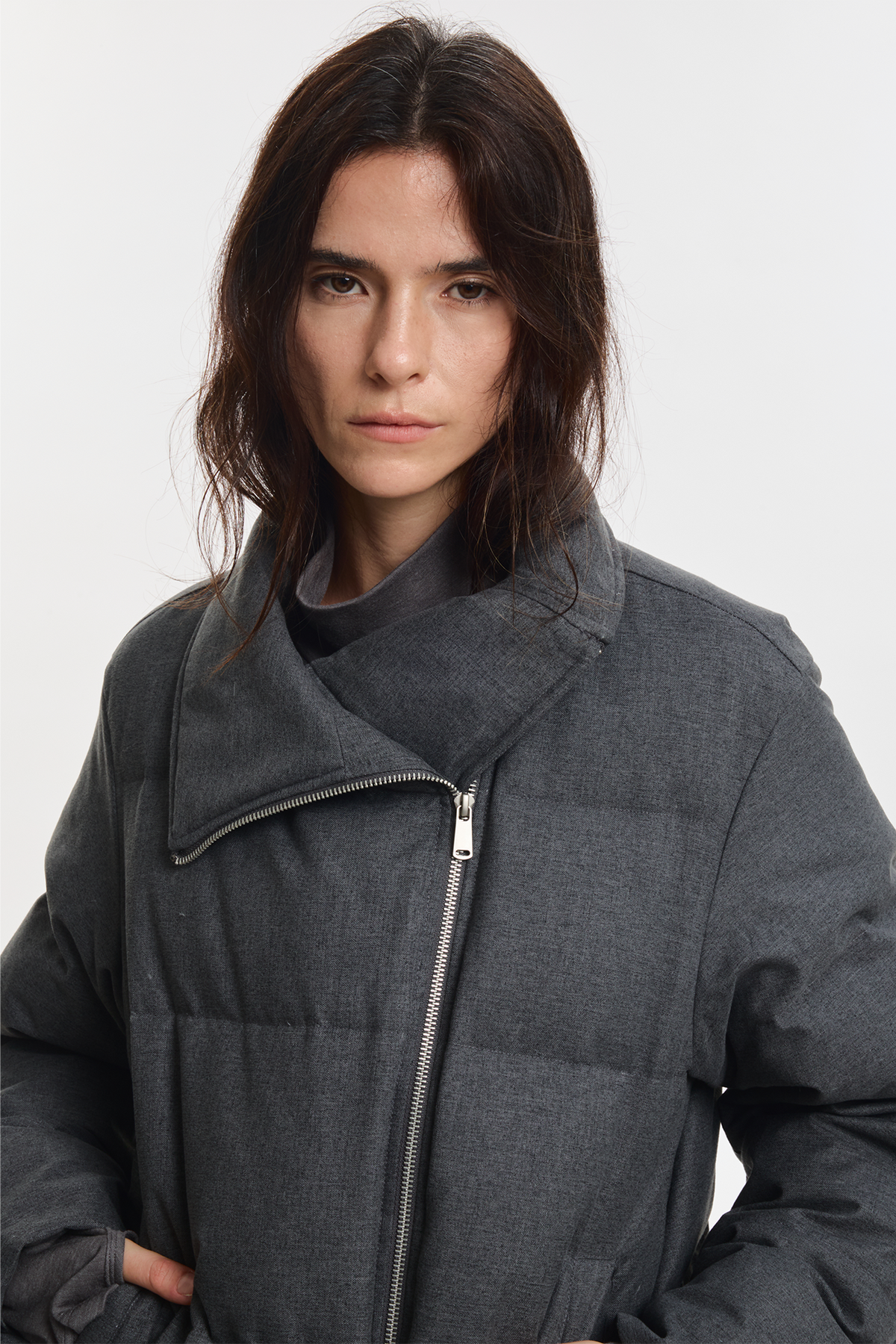 KREATE Asymmetrical Placket Multi-Collar Down Jacket