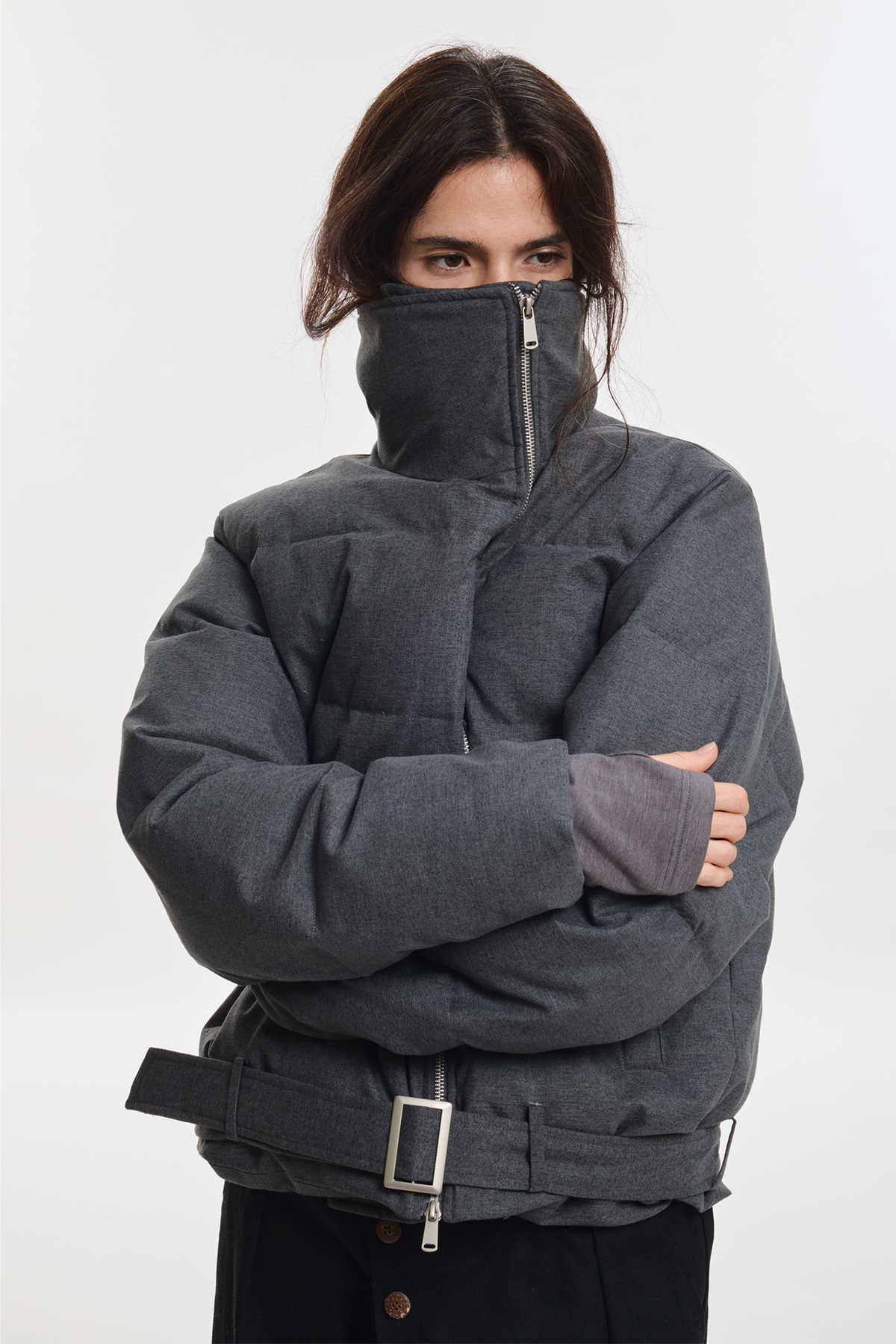 KREATE Asymmetrical Placket Multi-Collar Down Jacket
