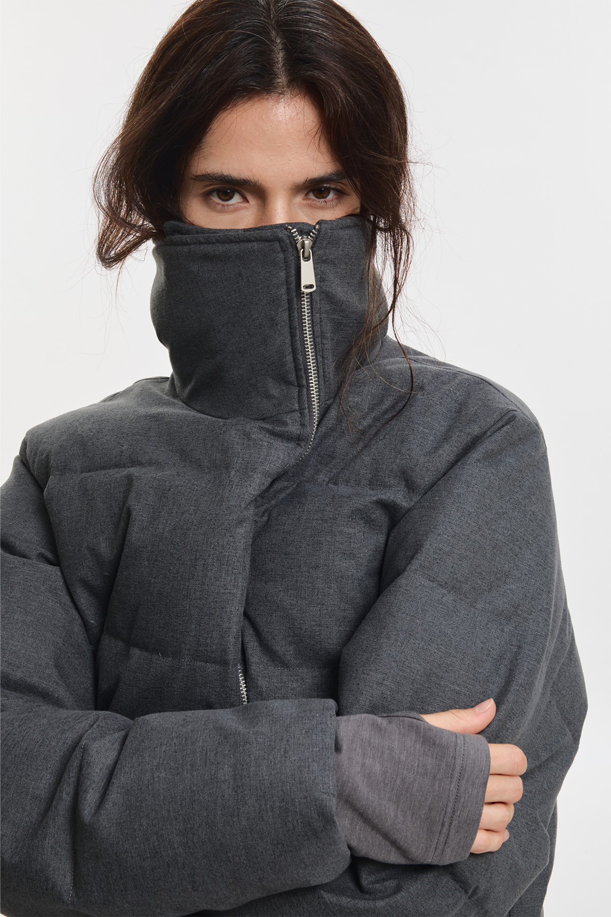 KREATE Asymmetrical Placket Multi-Collar Down Jacket