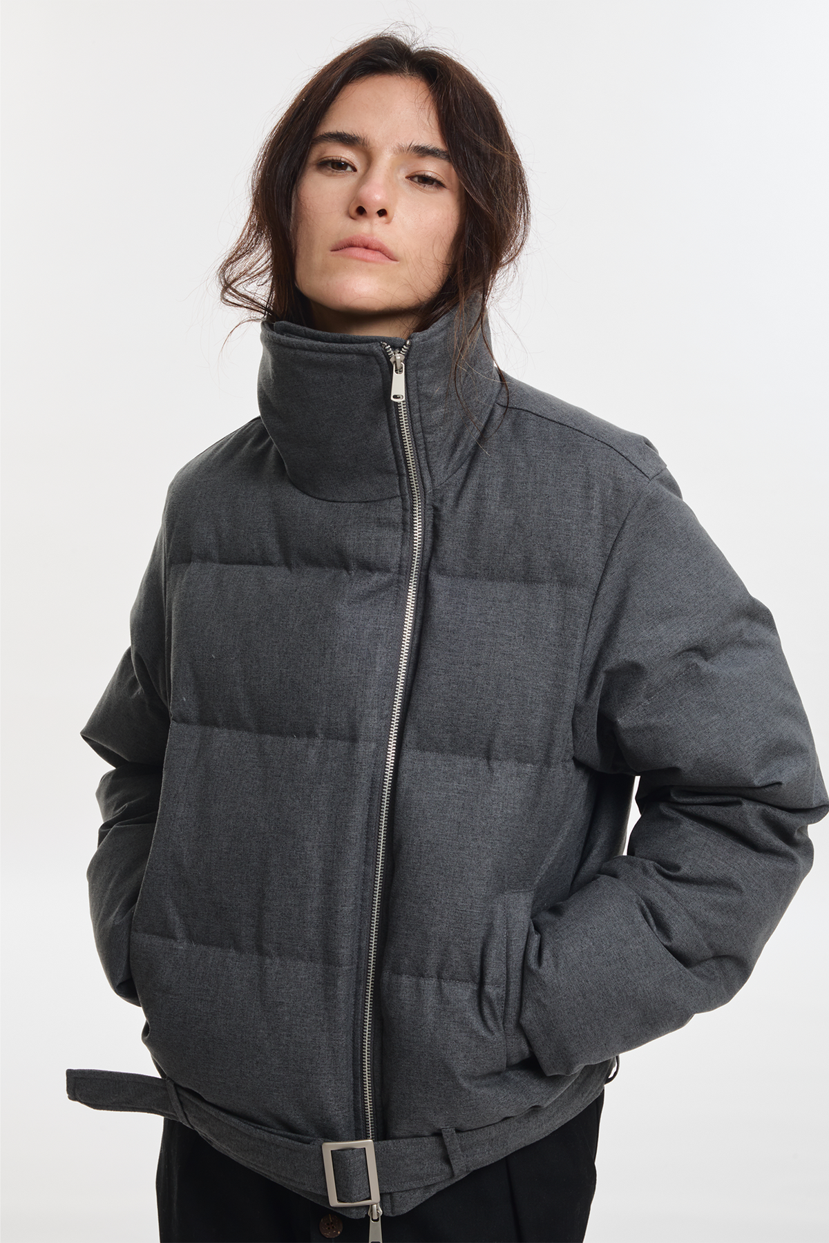 KREATE Asymmetrical Placket Multi-Collar Down Jacket