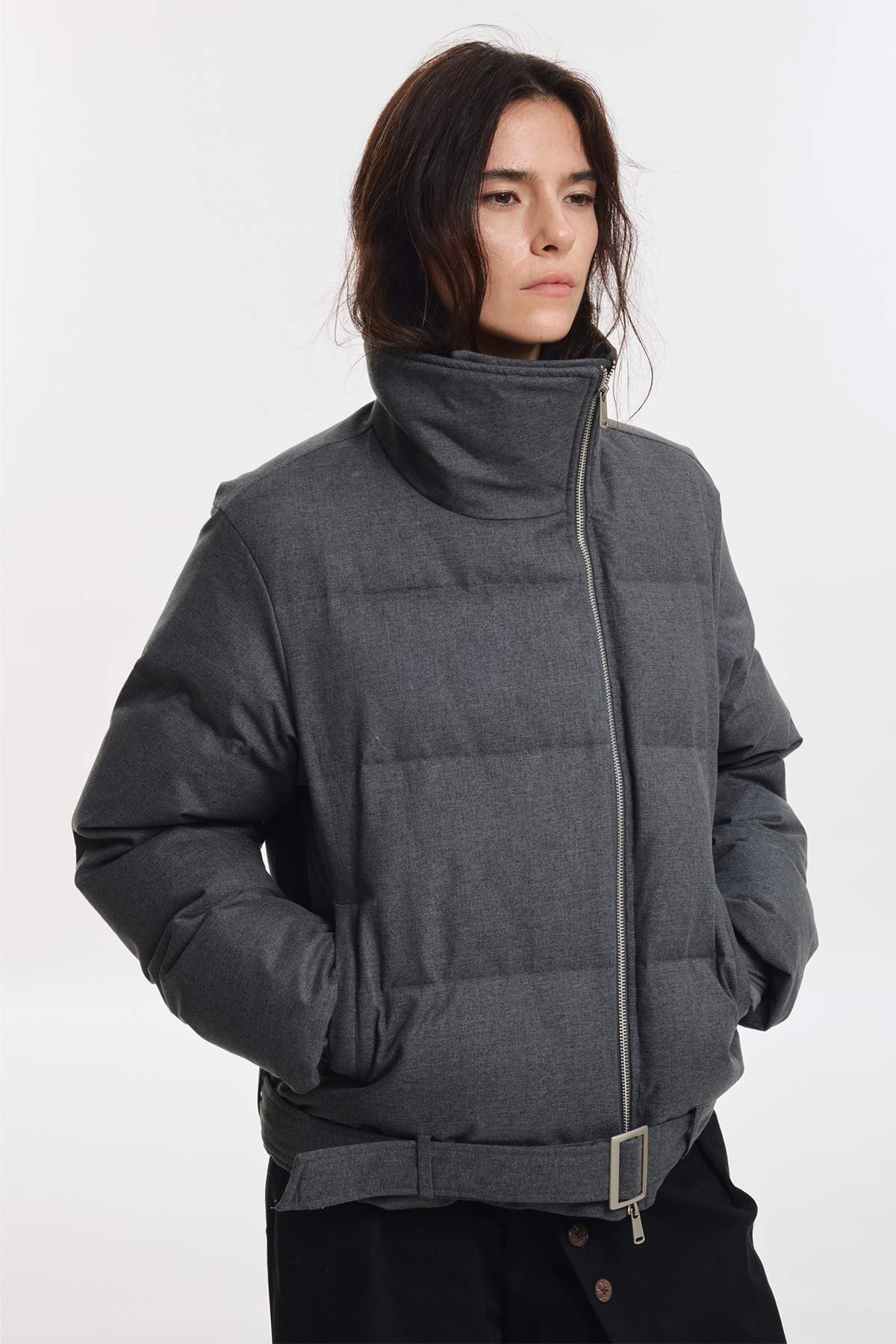 KREATE Asymmetrical Placket Multi-Collar Down Jacket