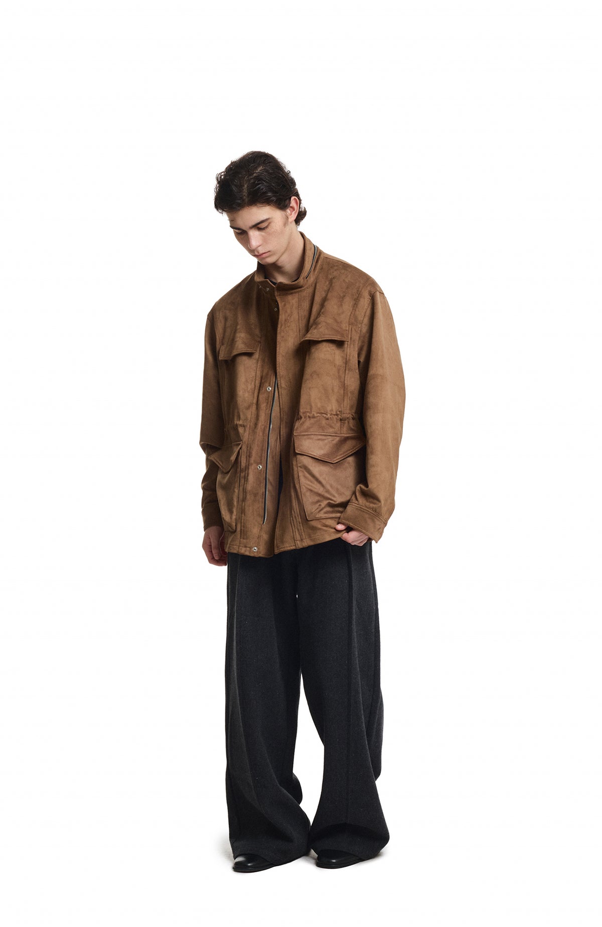 KREATE Suede Multi-Pocket Zip-Up Utility Jacket