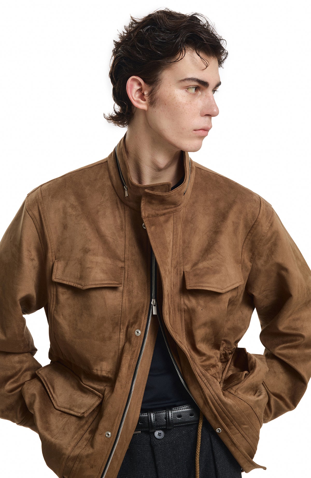 KREATE Suede Multi-Pocket Zip-Up Utility Jacket