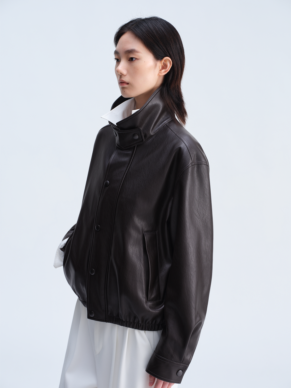 OPICLOTH Matte Faux Leather Harrington Jacket