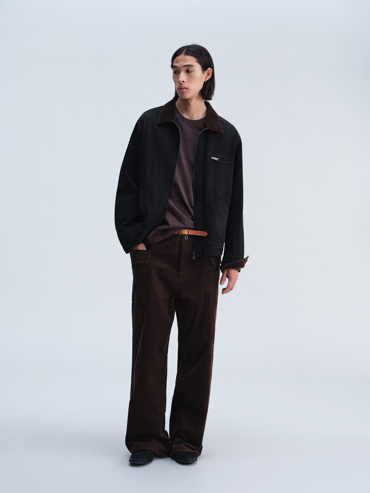 OPICLOTH Washed Corduroy Flap-Pocket Wide-Leg Cargo Pants