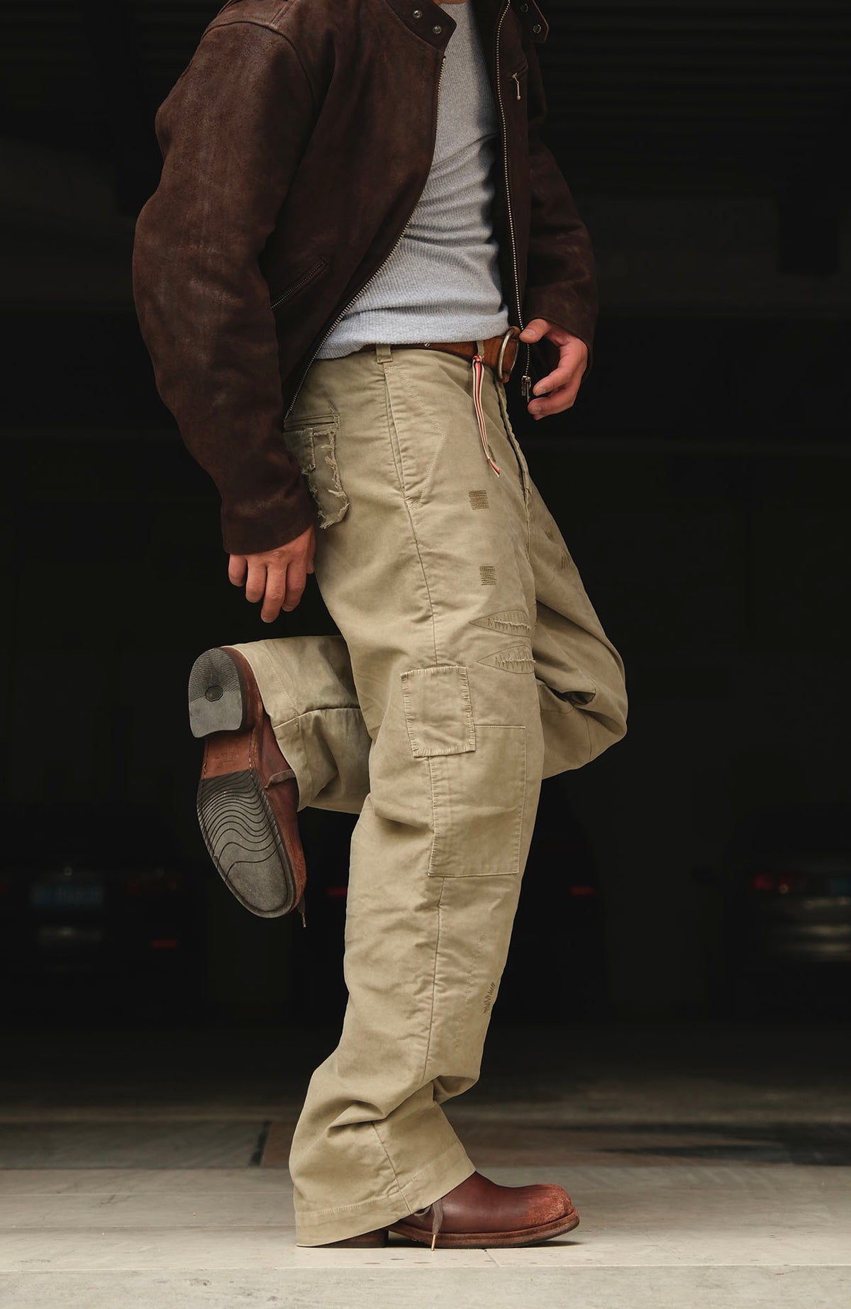 NEIGBORL Retro Washed Hand-Stitched Straight-Leg Cargo Pants