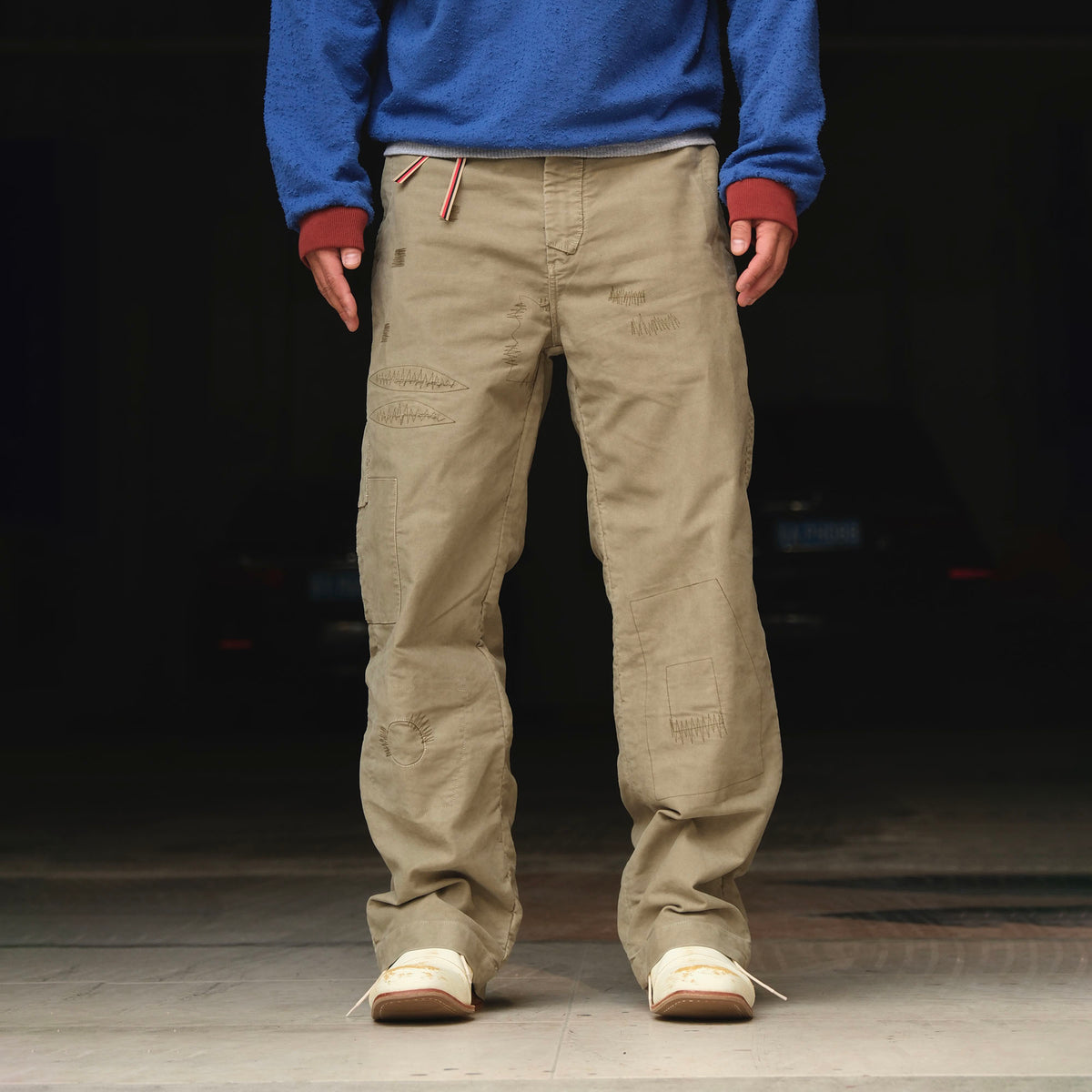 NEIGBORL Retro Washed Hand-Stitched Straight-Leg Cargo Pants