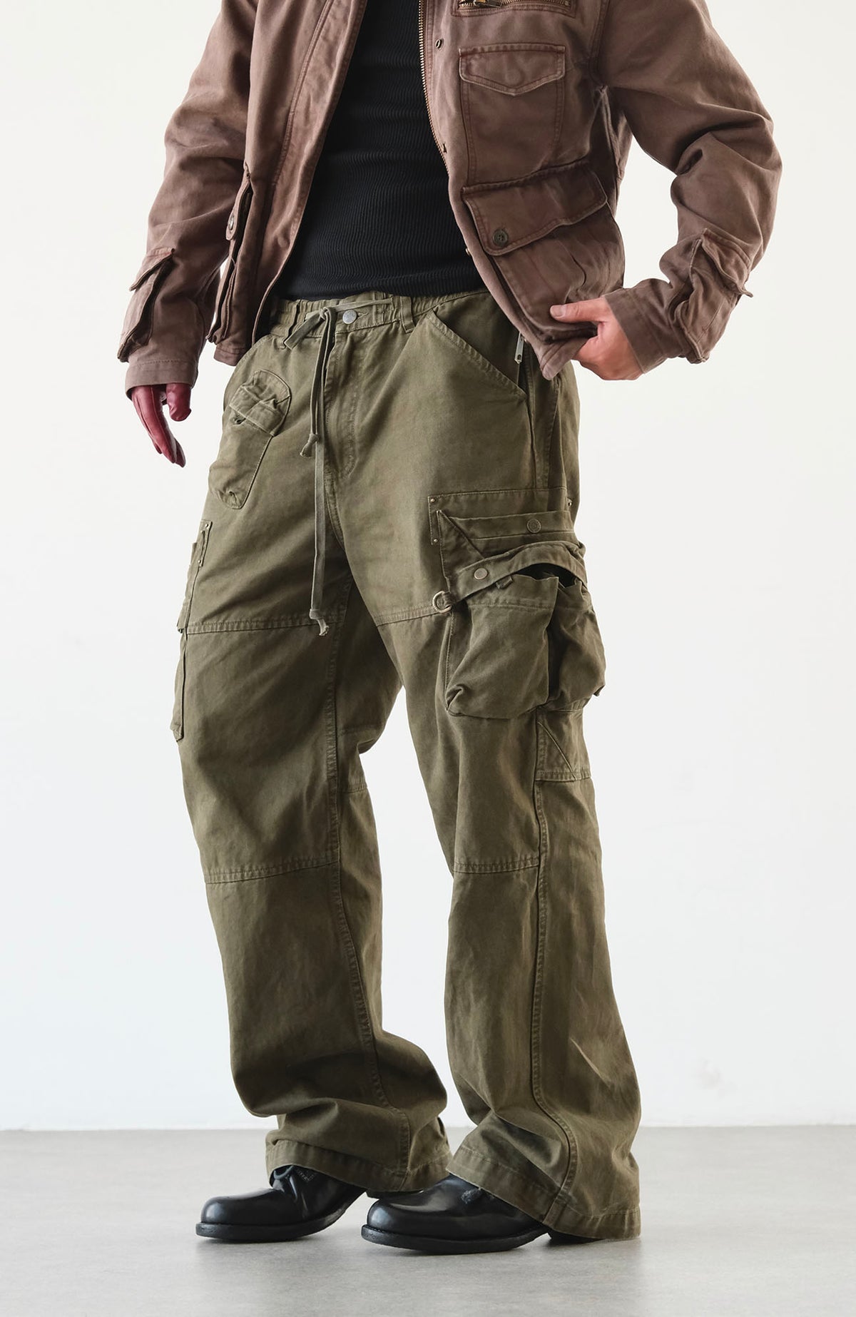 NEIGBORL Retro Washed Multi-Pocket Straight-Leg Cargo Pants