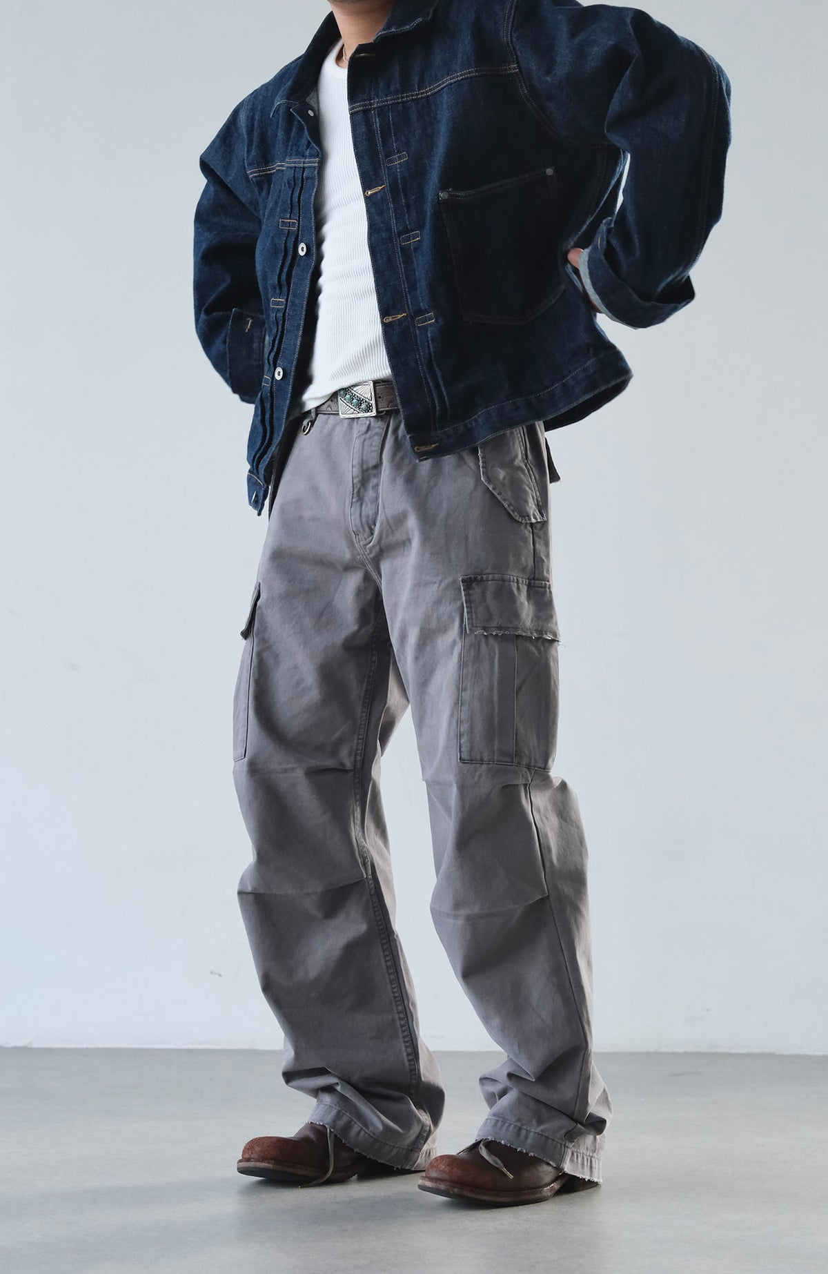 NEIGBORL Retro Washed Multi-Pocket Wide-Leg Cargo Pants