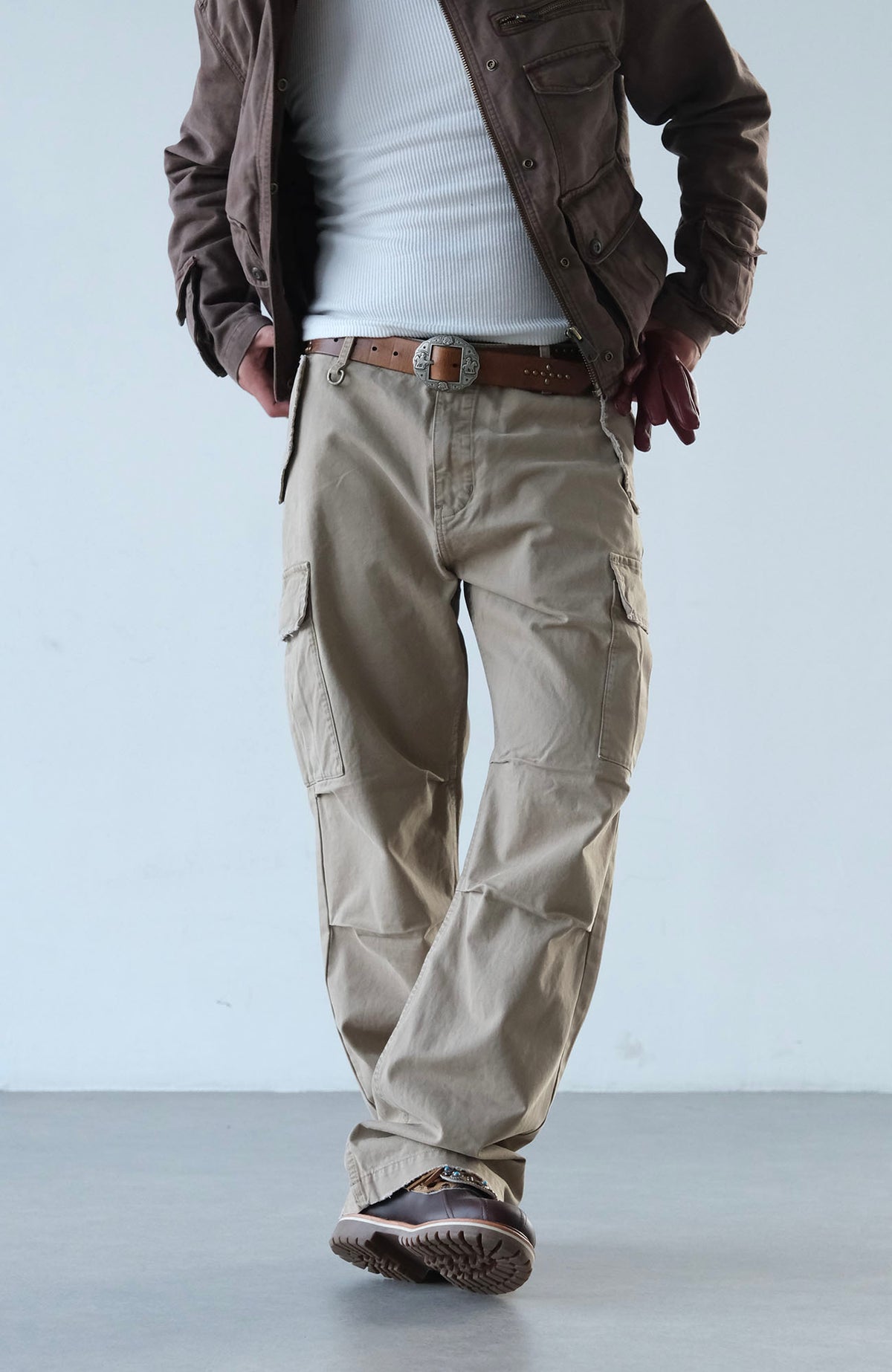 NEIGBORL Retro Washed Multi-Pocket Wide-Leg Cargo Pants
