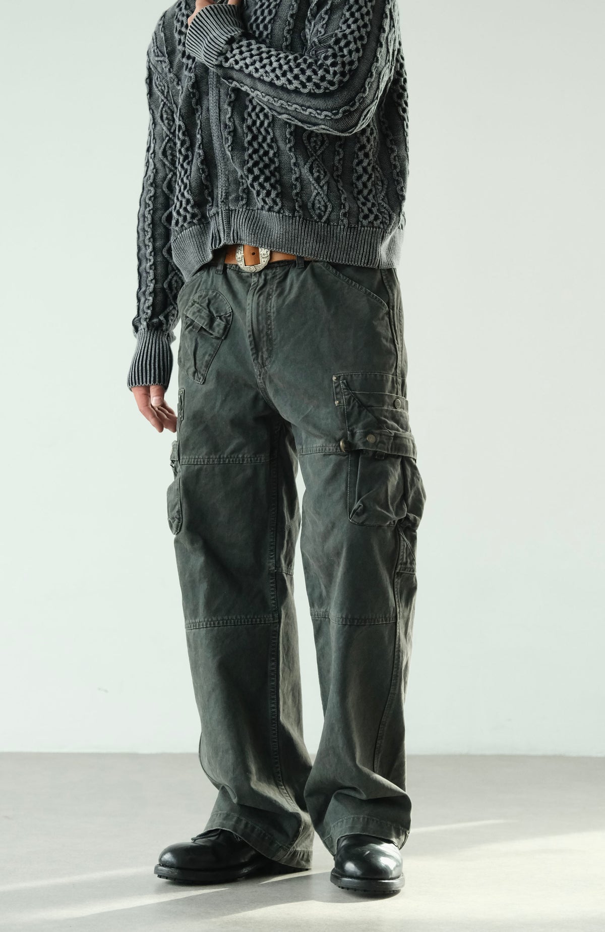 NEIGBORL Retro Washed Multi-Pocket Straight-Leg Cargo Pants