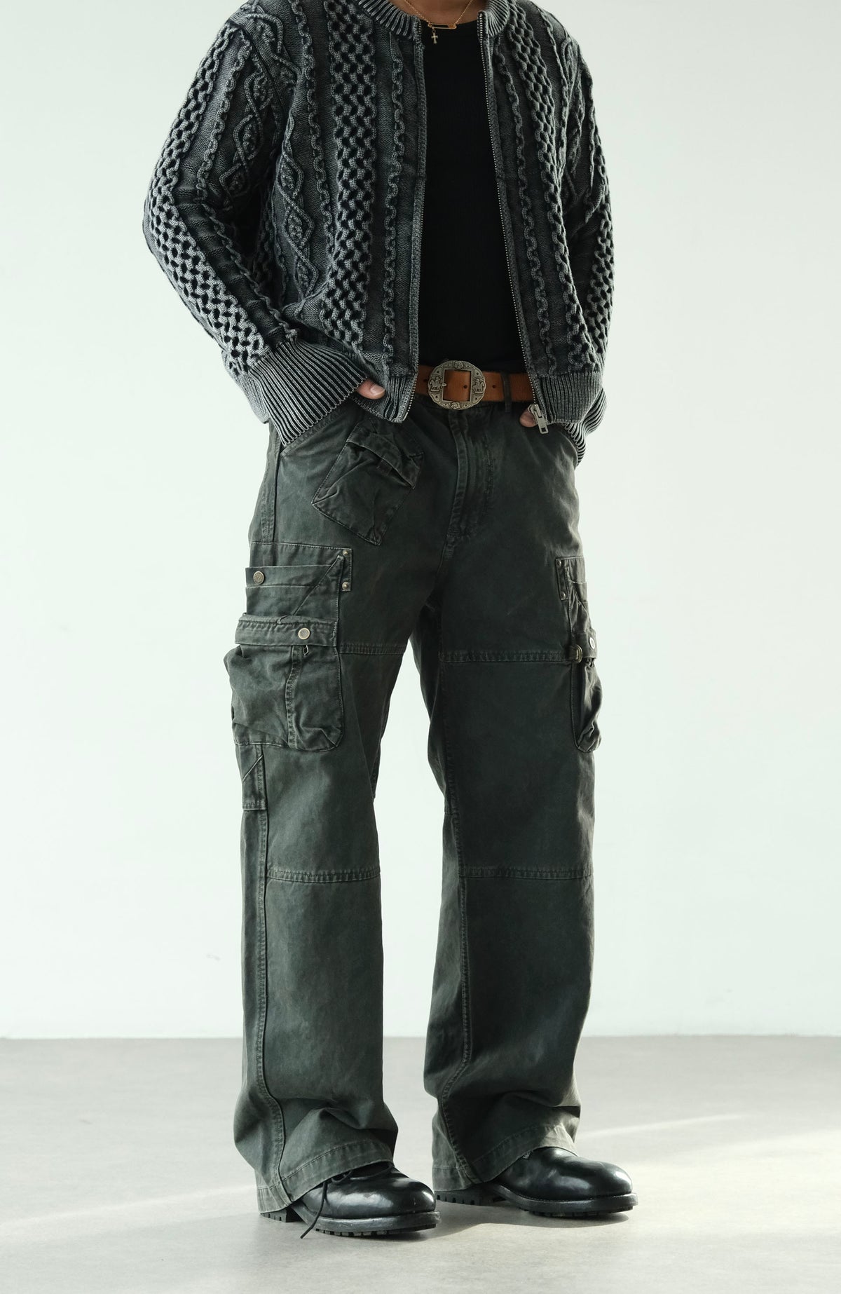 NEIGBORL Retro Washed Multi-Pocket Straight-Leg Cargo Pants