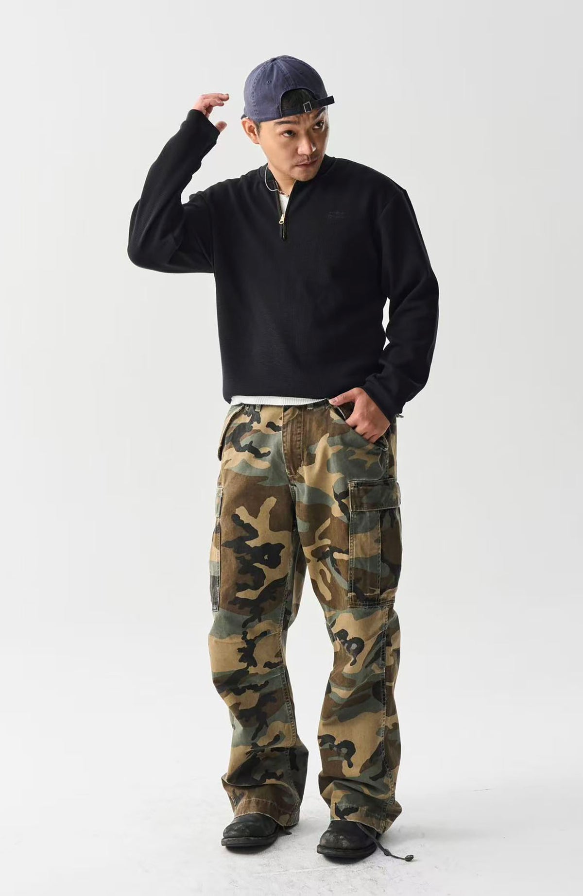 NEIGBORL Retro Camo Multi-Pocket Straight-Leg Cargo Pants