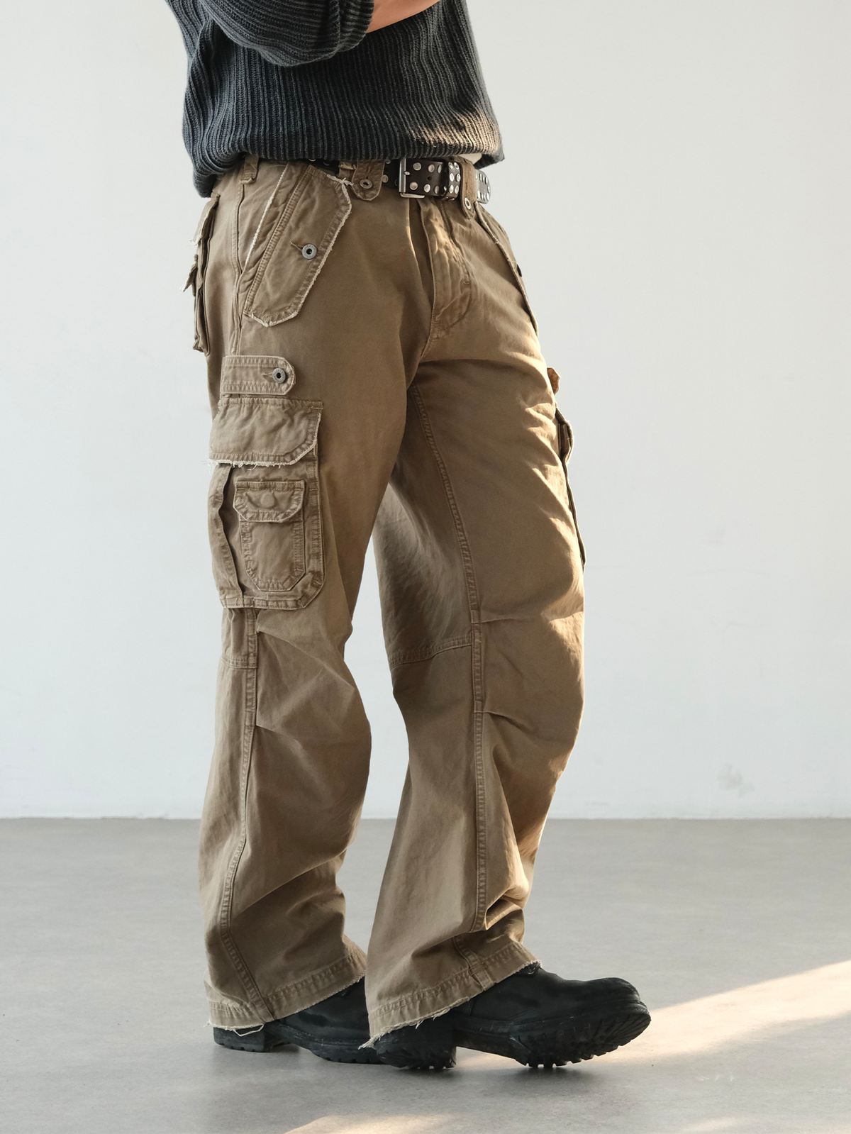 NEIGBORL Retro Washed Pleated Straight-Leg Pants
