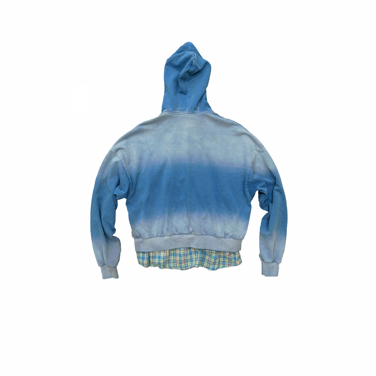 KLICK CLAK Washed Plaid-Spliced Zip-Up Hoodie