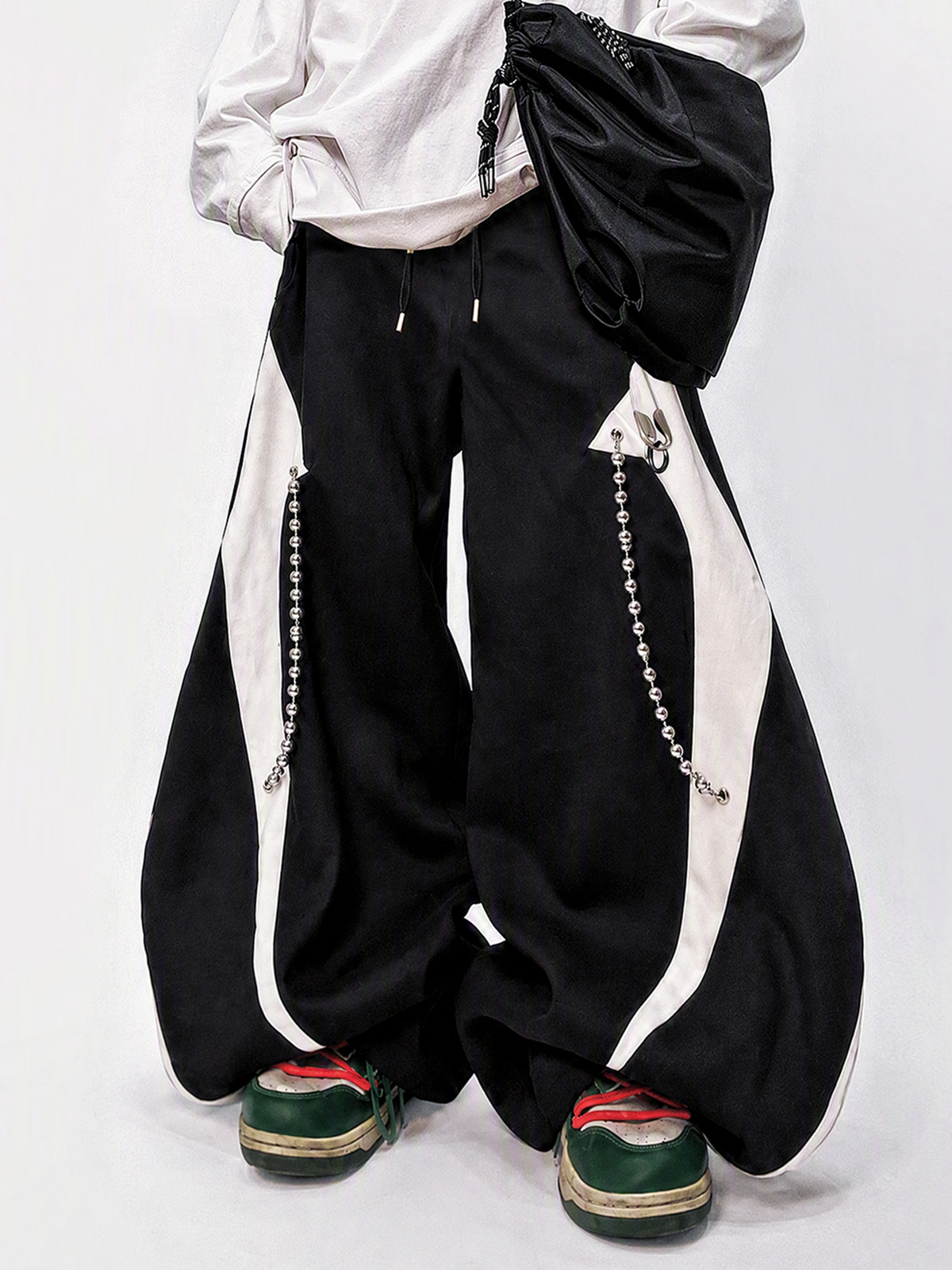 UUCSCC Spliced Contrast Wide-Leg Curved Pants, premium urban and streetwear designers apparel on PROJECTISR.com, UUCSCC