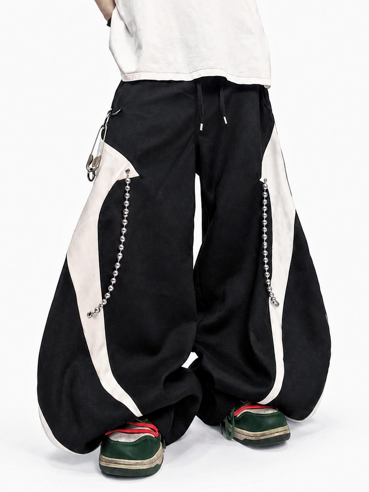 UUCSCC Spliced Contrast Wide-Leg Curved Pants, premium urban and streetwear designers apparel on PROJECTISR.com, UUCSCC
