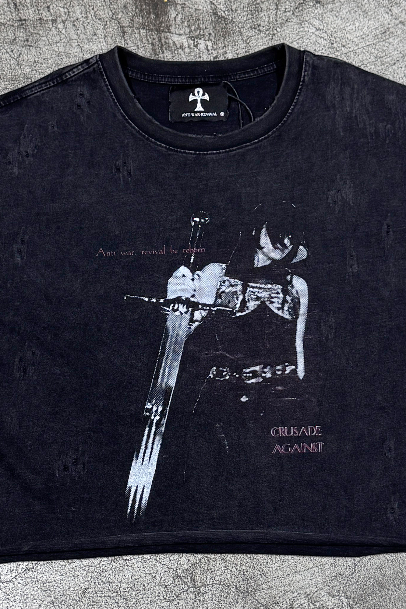 ANTI WAR REVIVAL Retro Distressed Raw Edge T-Shirt