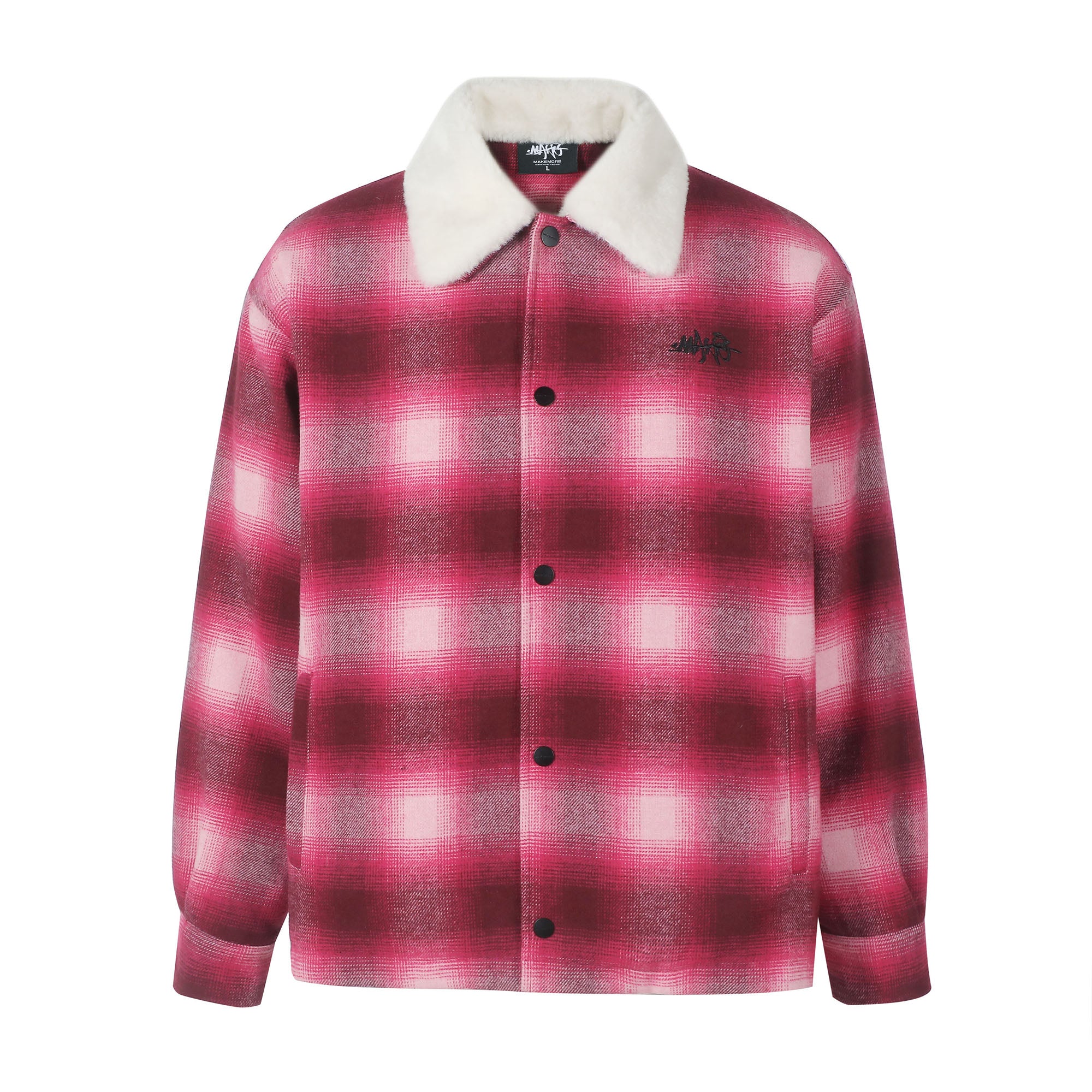 MAKEMORE Detachable Faux Fur Collar Plaid Jacket