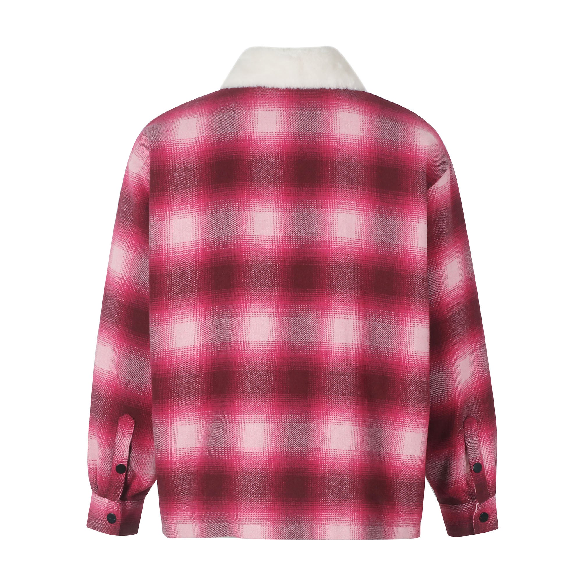 MAKEMORE Detachable Faux Fur Collar Plaid Jacket