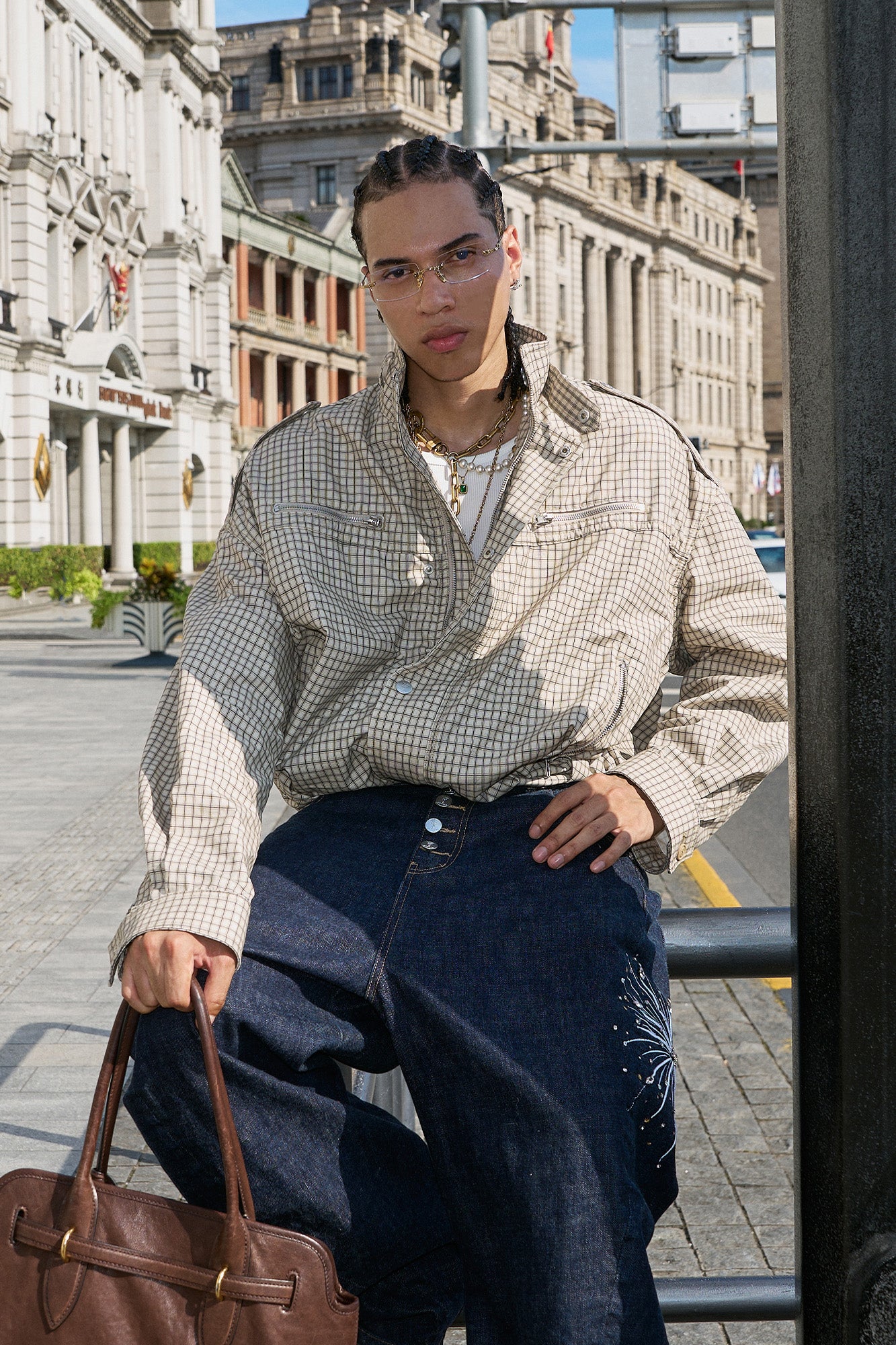 STEEPC Gingham Drawstring-Hem Boxy Jacket